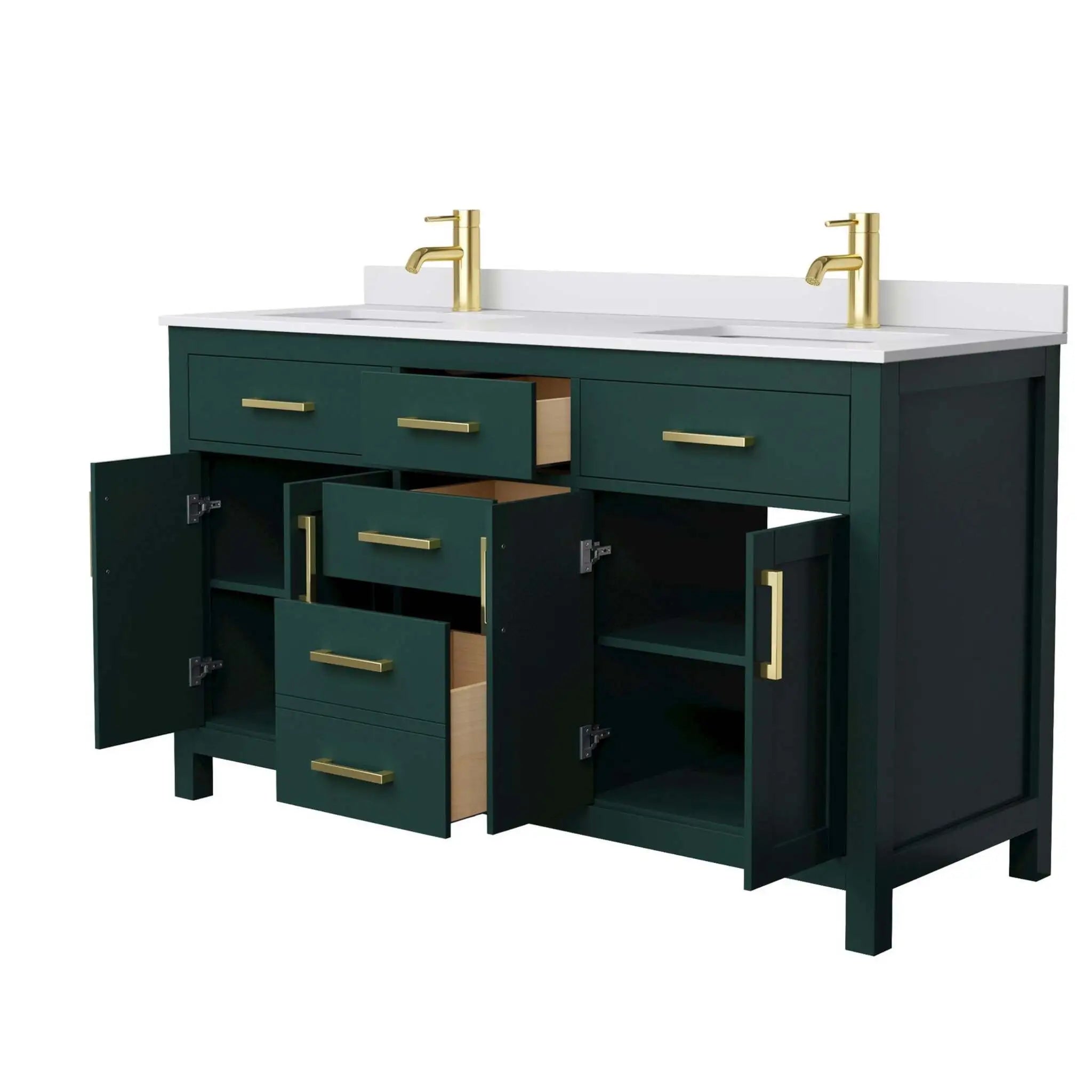60" Beckett Double Bathroom Vanity in Green with Brushed Gold Trim by Wyndham