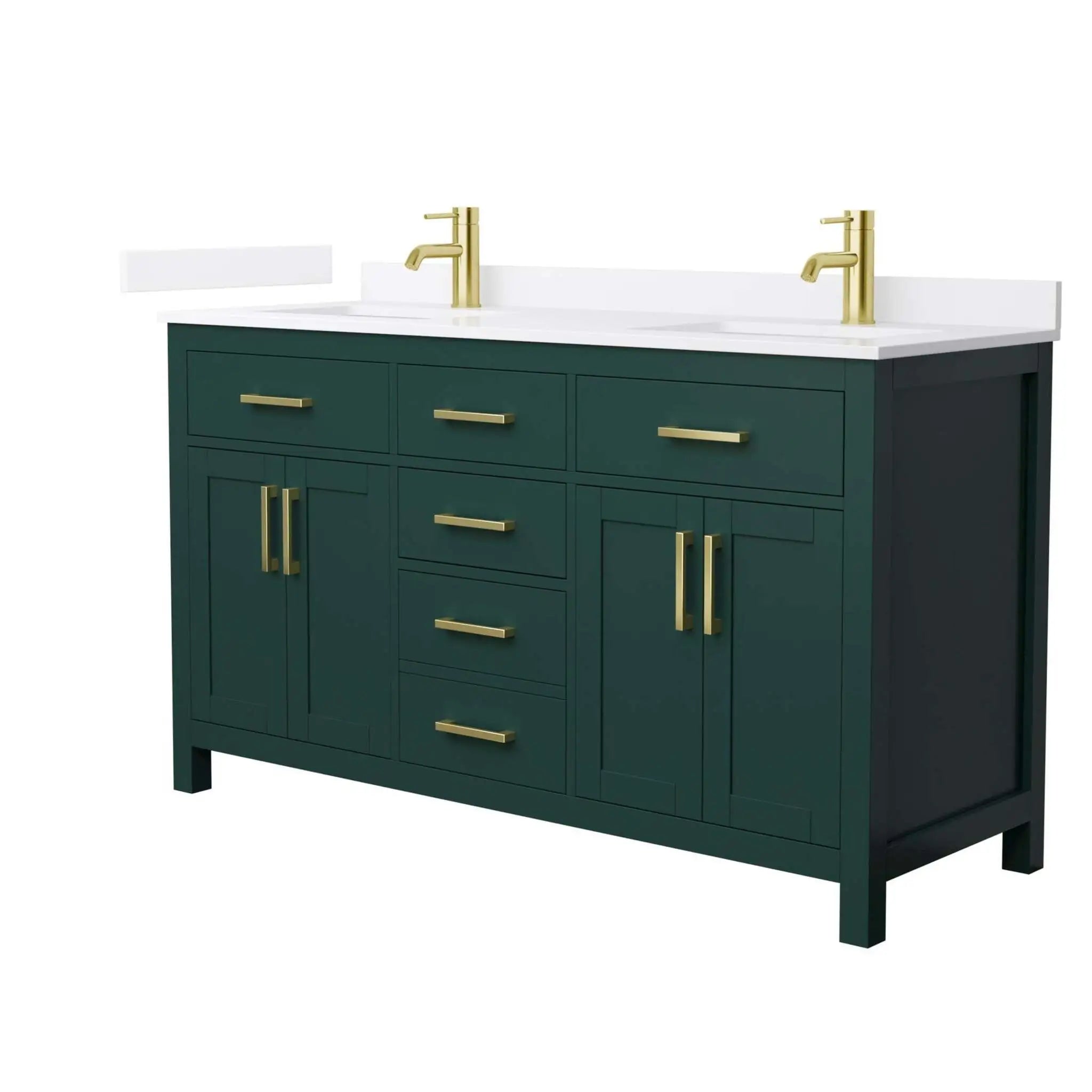 60" Beckett Double Bathroom Vanity in Green with Brushed Gold Trim by Wyndham