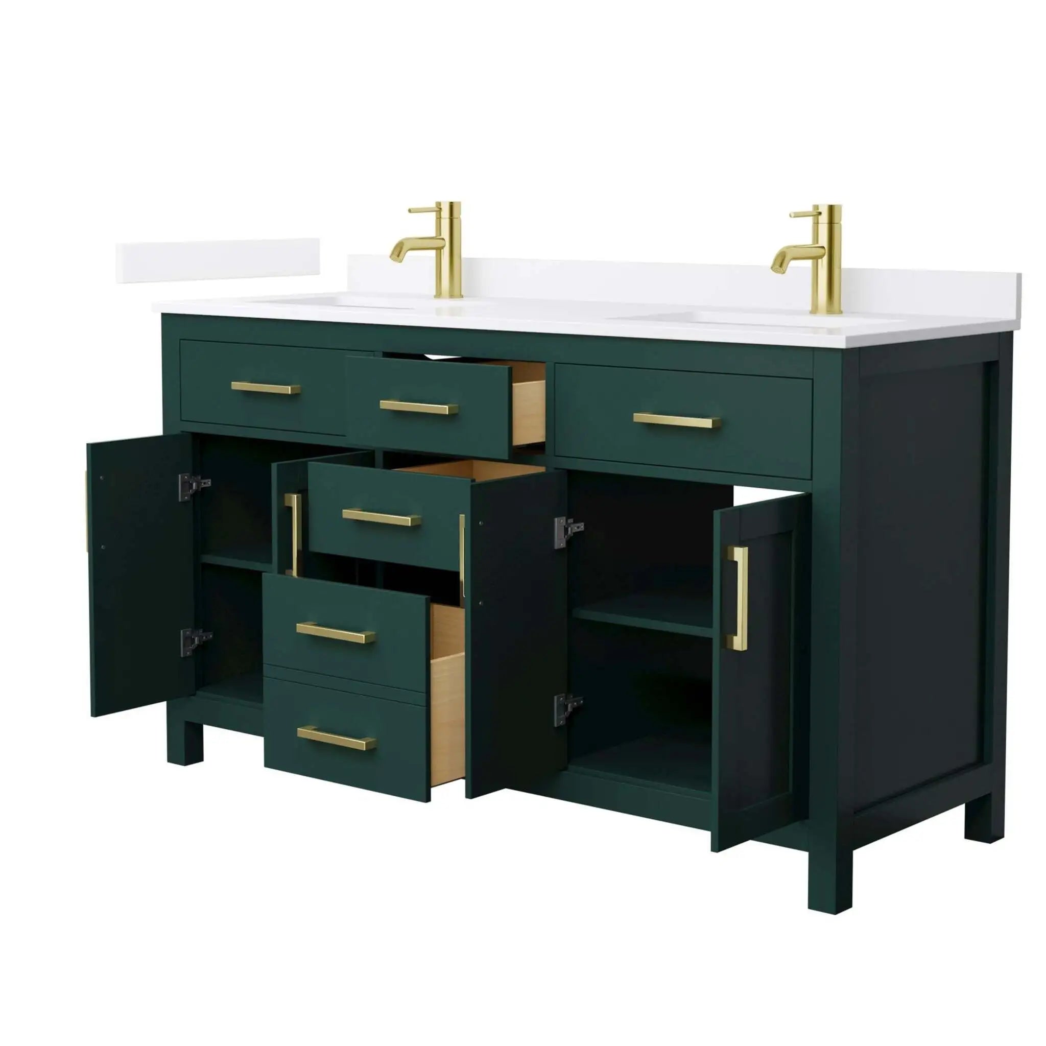 60" Beckett Double Bathroom Vanity in Green with Brushed Gold Trim by Wyndham