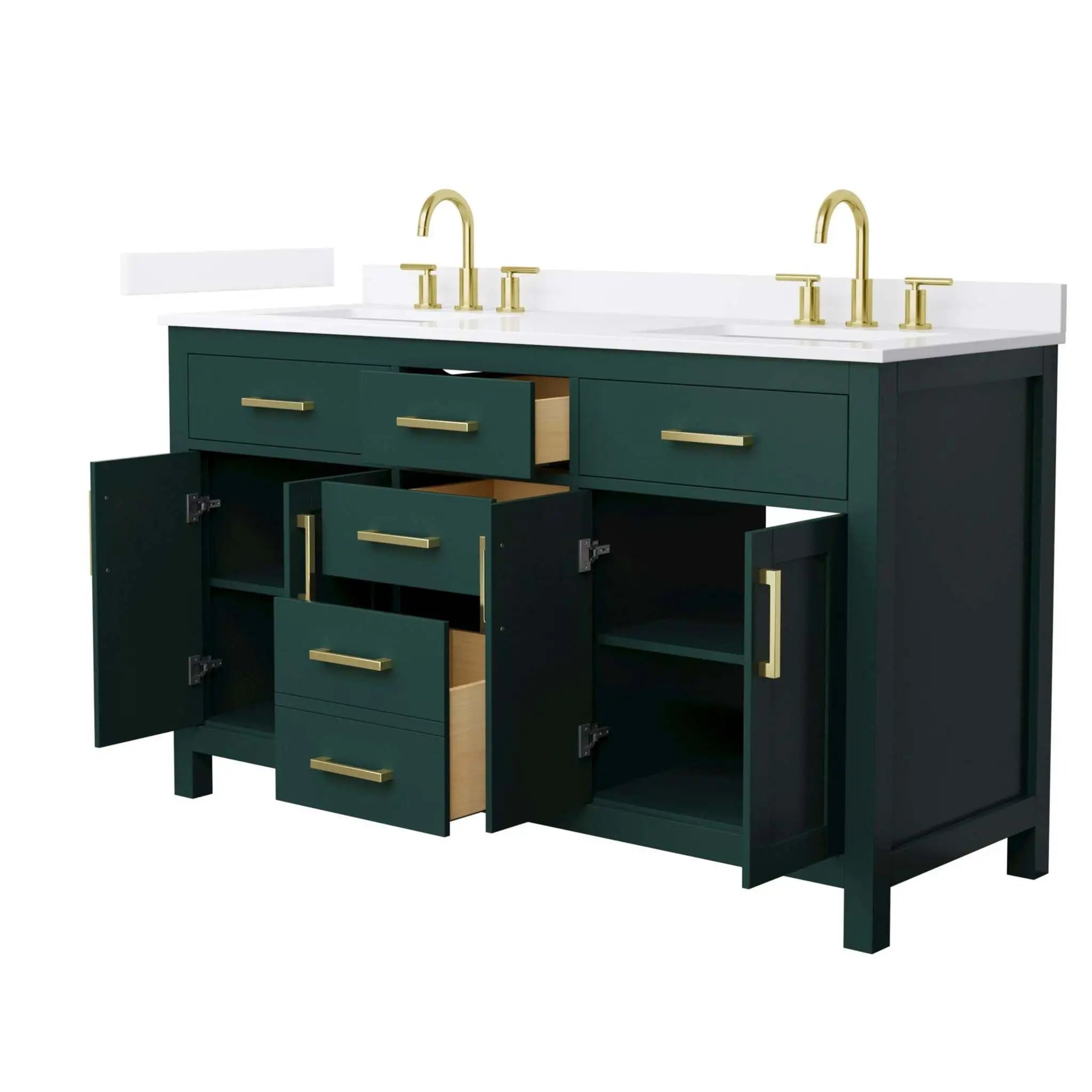 60" Beckett Double Bathroom Vanity in Green with Brushed Gold Trim by Wyndham