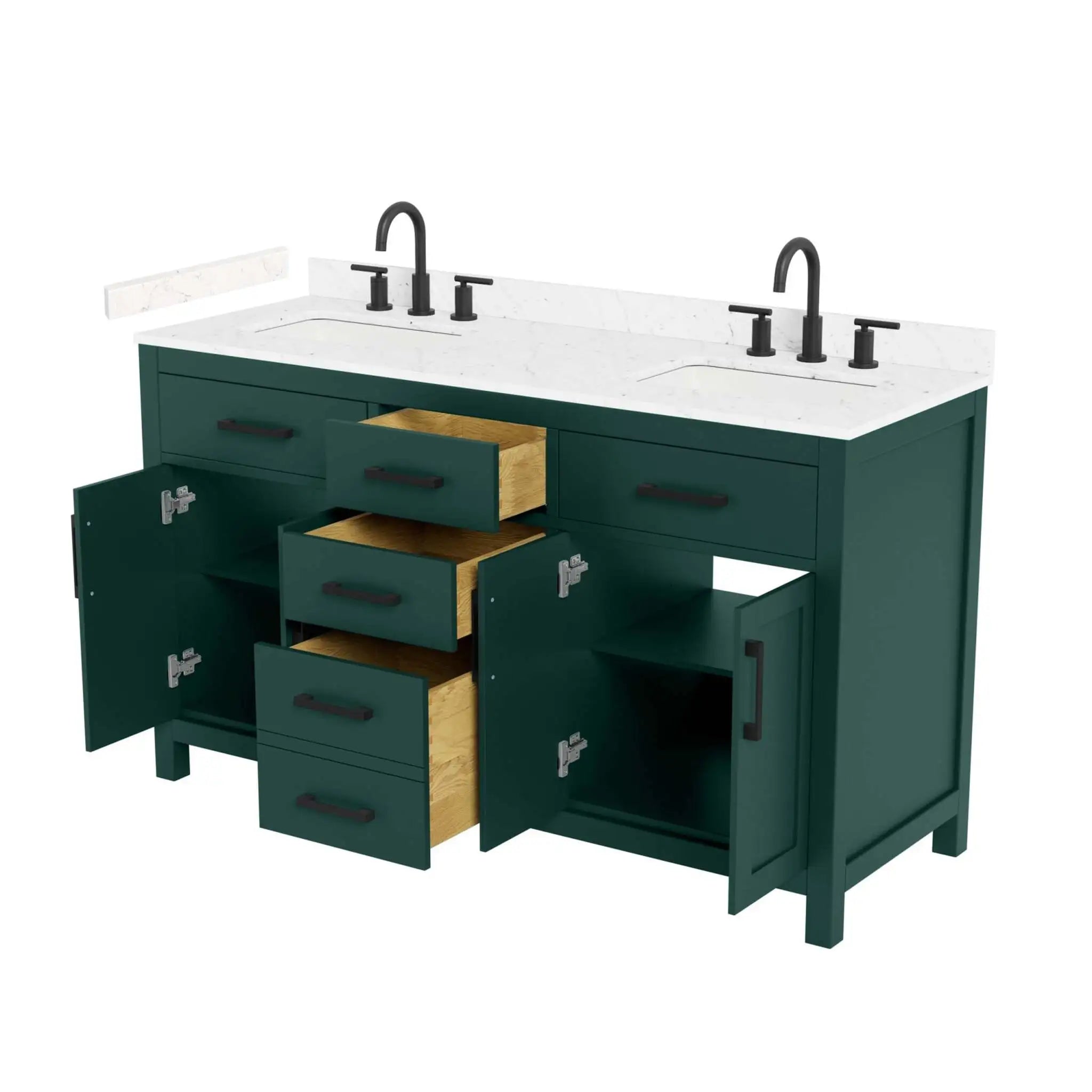 60" Beckett Double Bathroom Vanity in Green with Matte Black Trim by Wyndham