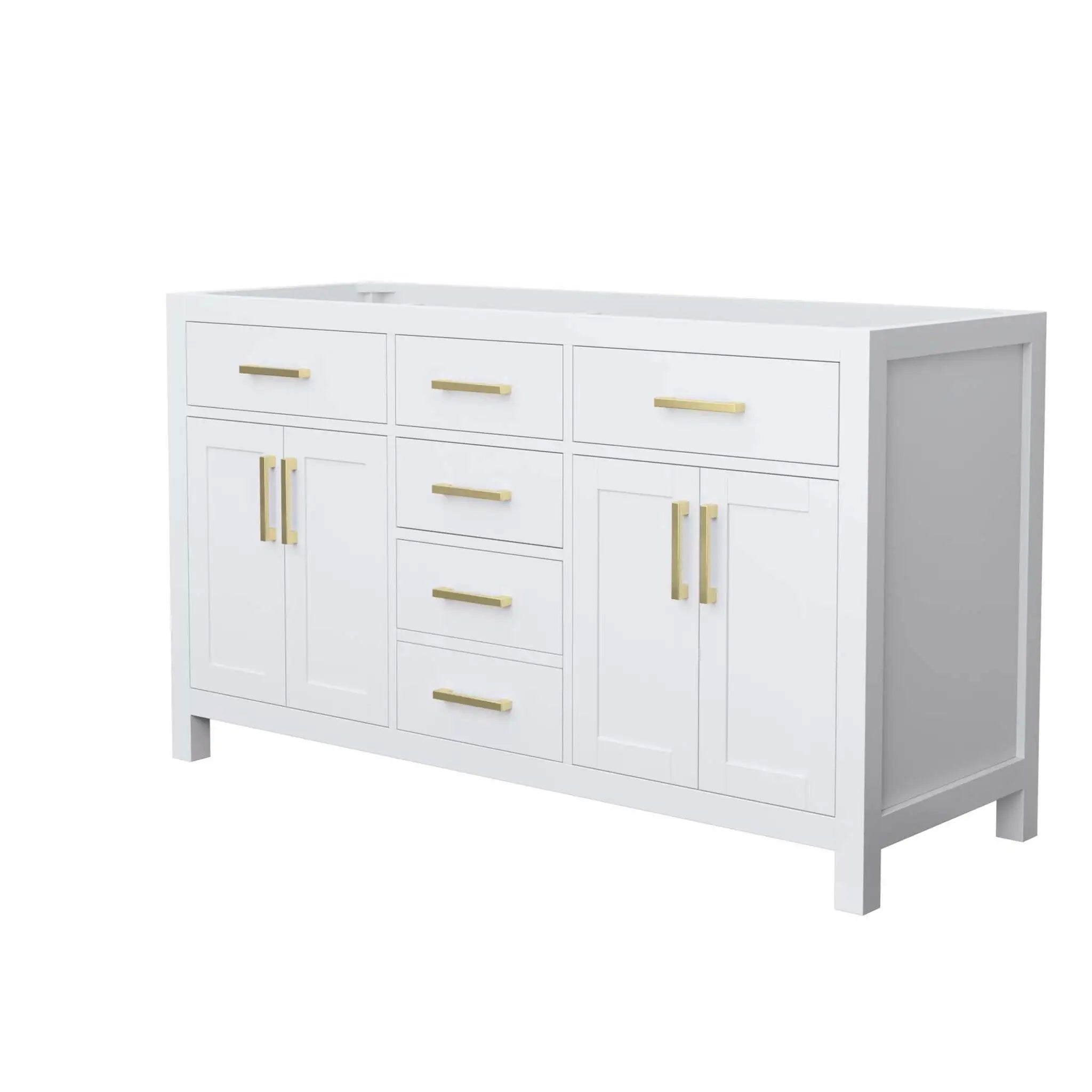 60" Beckett Double Bathroom Vanity in White with Brushed Gold Trim by Wyndham