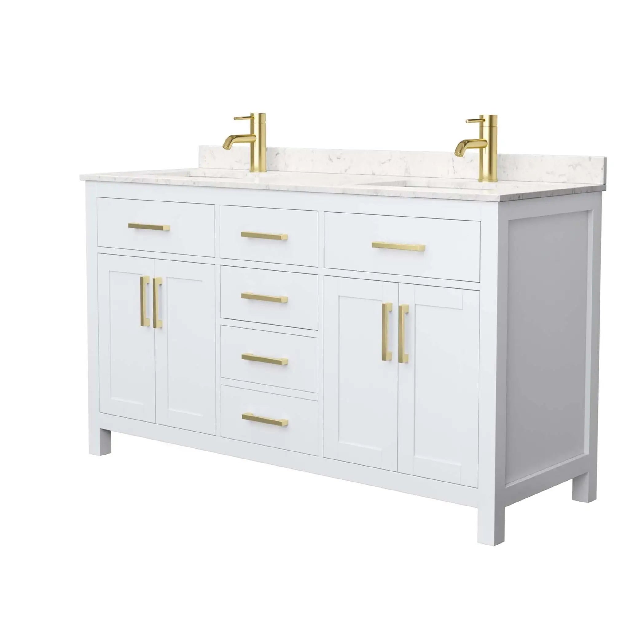 60" Beckett Double Bathroom Vanity in White with Brushed Gold Trim by Wyndham