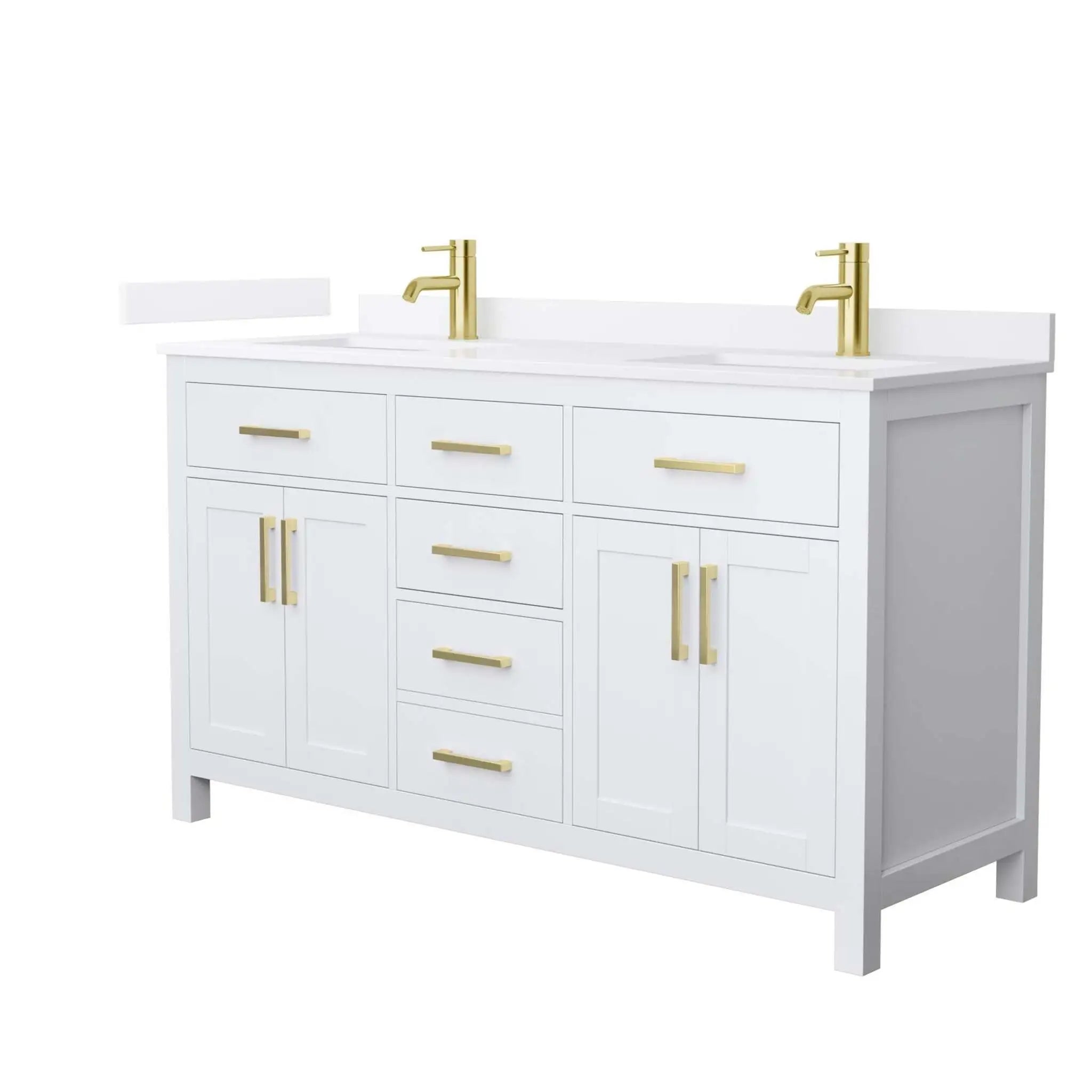 60" Beckett Double Bathroom Vanity in White with Brushed Gold Trim by Wyndham