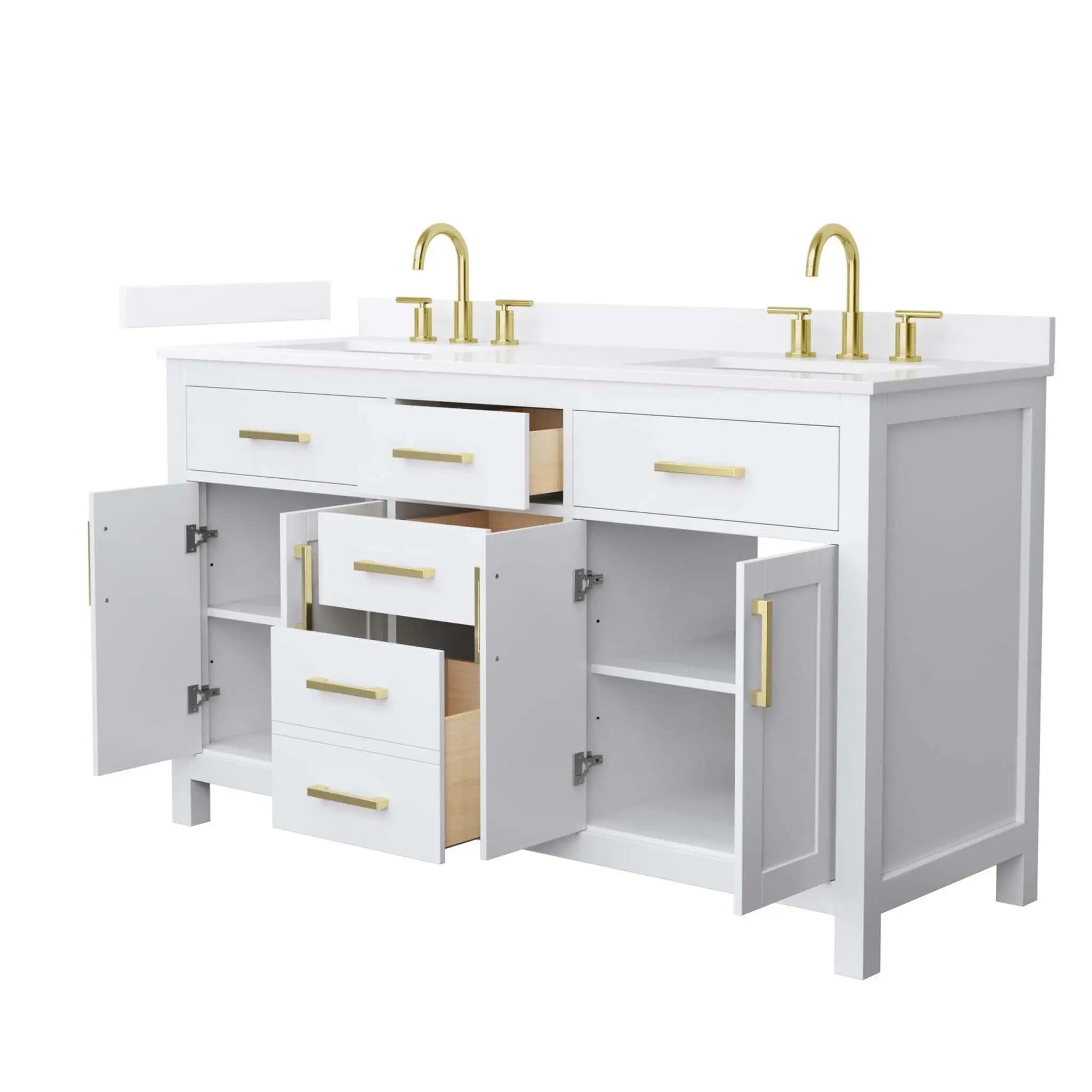60" Beckett Double Bathroom Vanity in White with Brushed Gold Trim by Wyndham