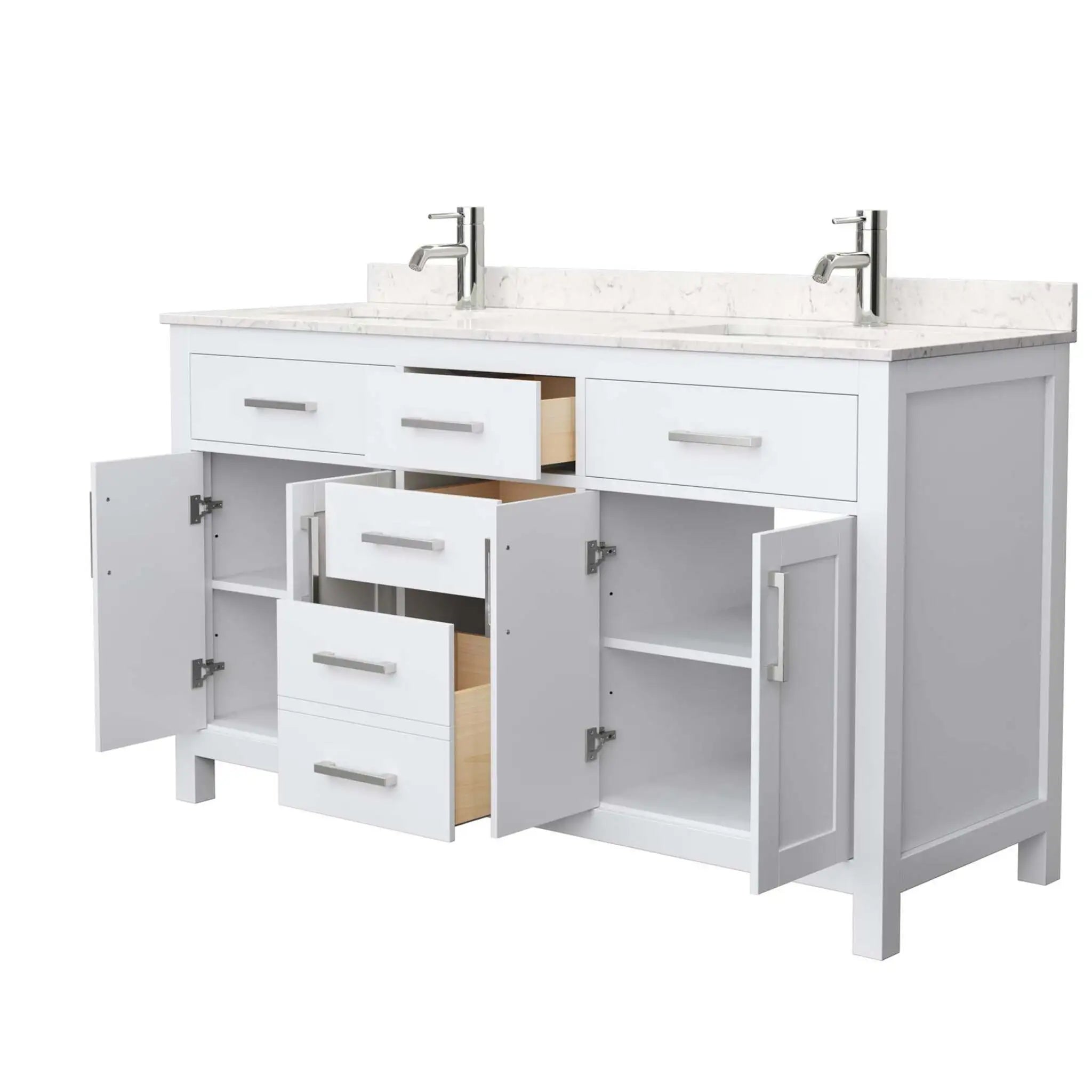 60" Beckett Double Bathroom Vanity in White with Brushed Nickel Trim by Wyndham