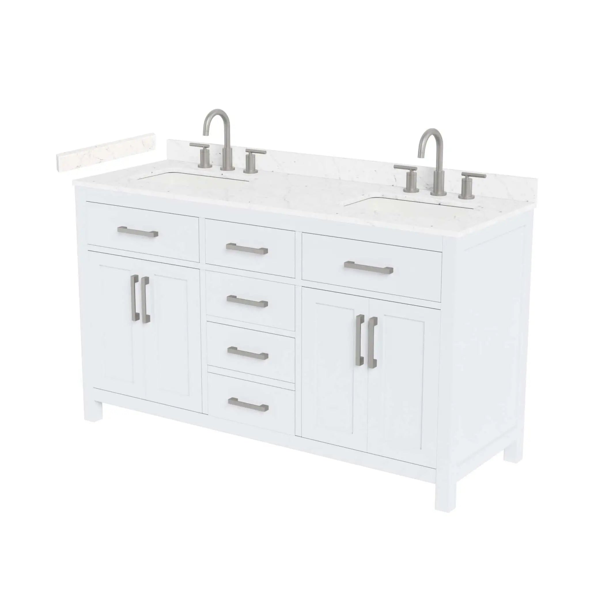 60" Beckett Double Bathroom Vanity in White with Brushed Nickel Trim by Wyndham
