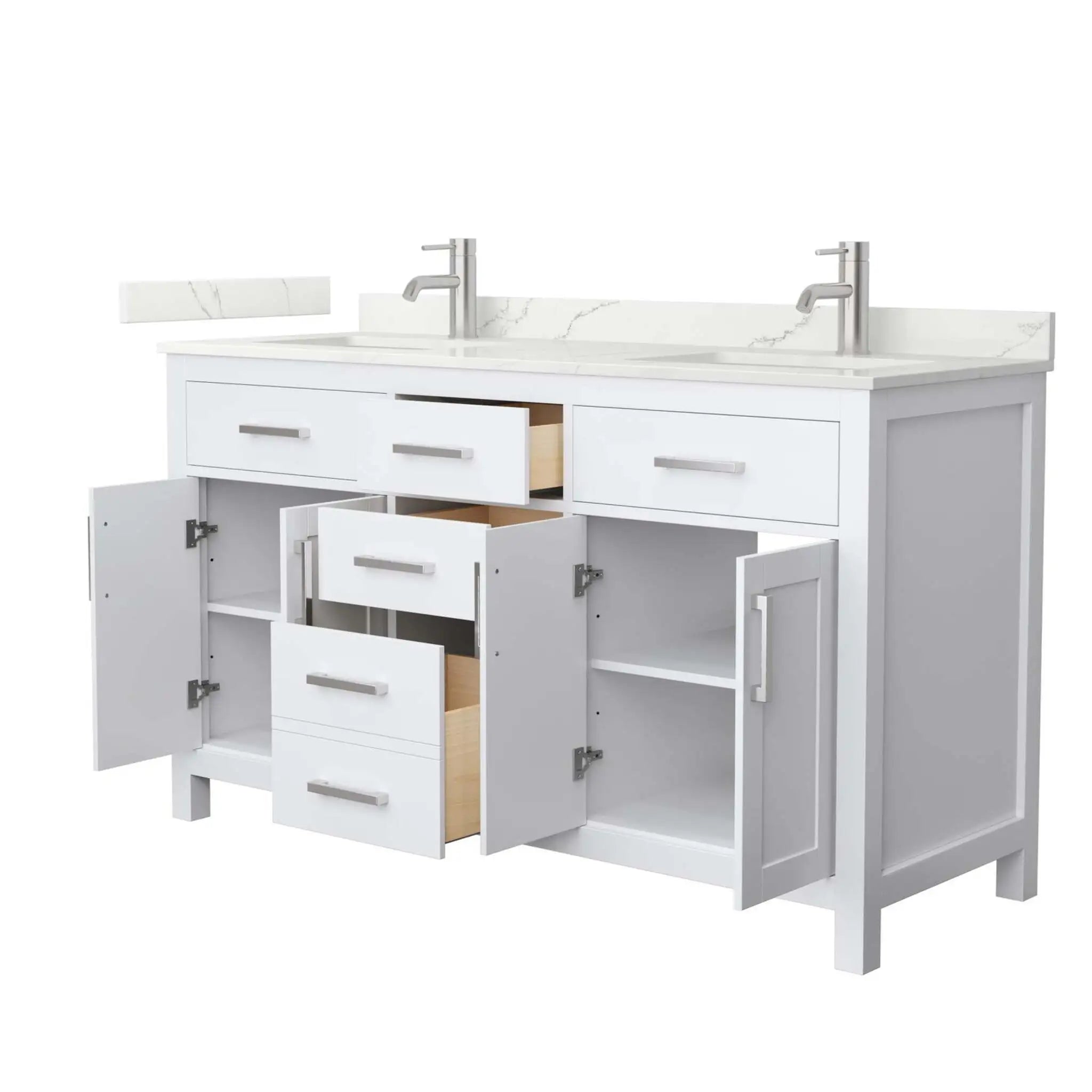 60" Beckett Double Bathroom Vanity in White with Brushed Nickel Trim by Wyndham
