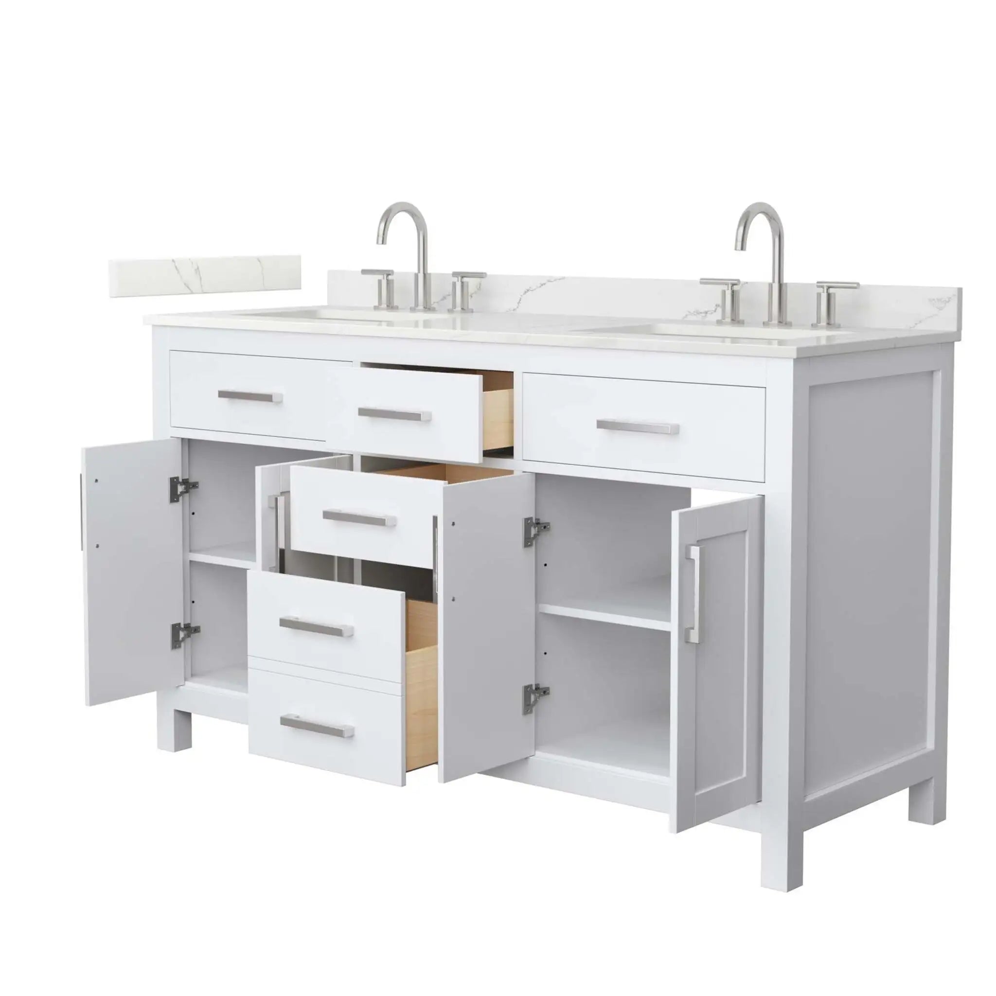 60" Beckett Double Bathroom Vanity in White with Brushed Nickel Trim by Wyndham
