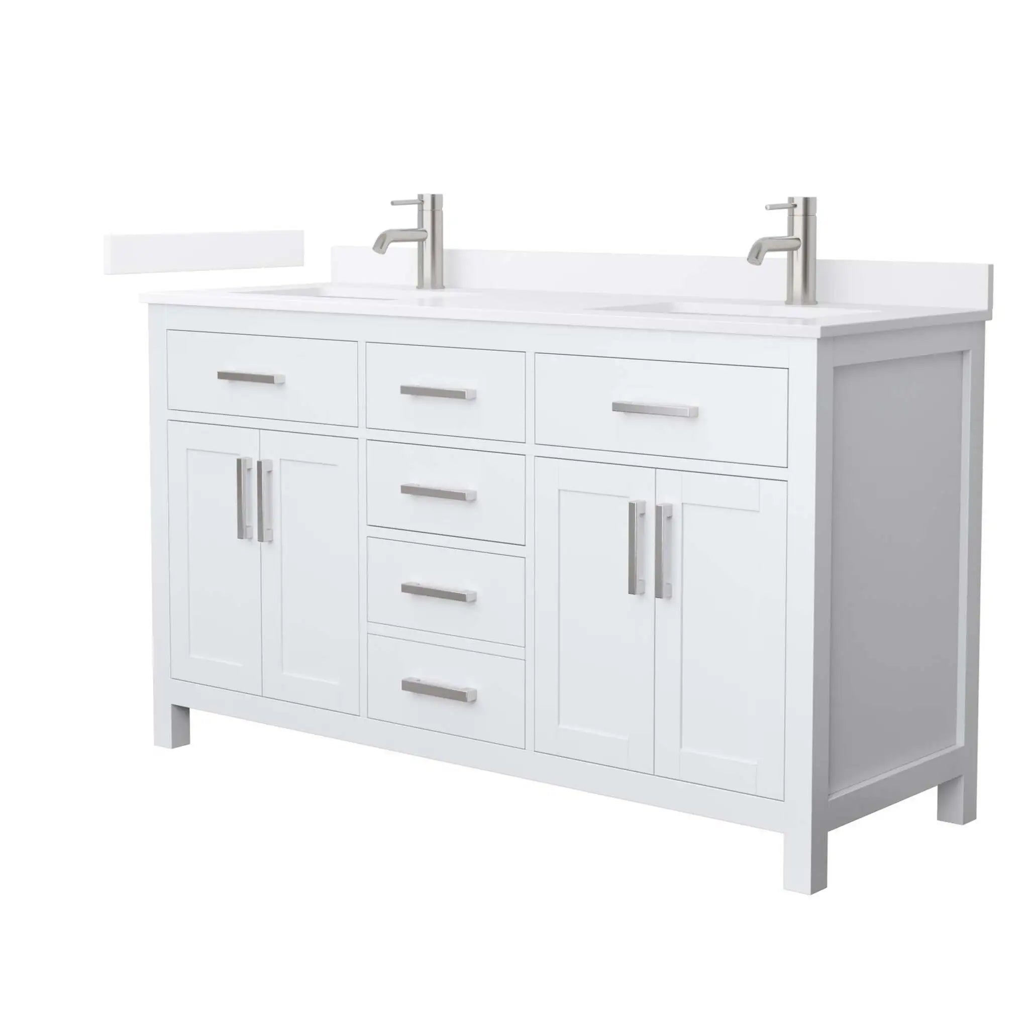 60" Beckett Double Bathroom Vanity in White with Brushed Nickel Trim by Wyndham