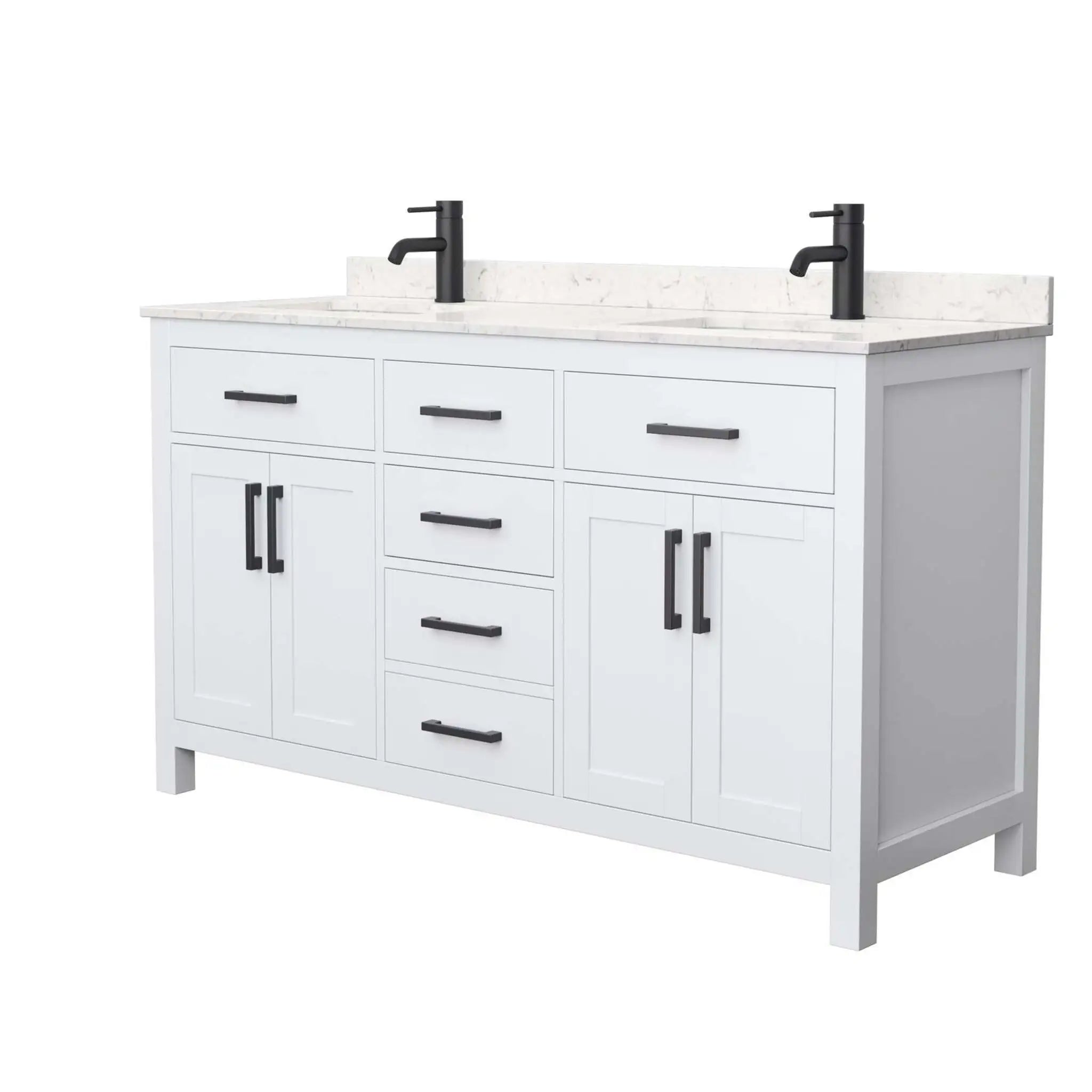 60" Beckett Double Bathroom Vanity in White with Matte Black Trim by Wyndham