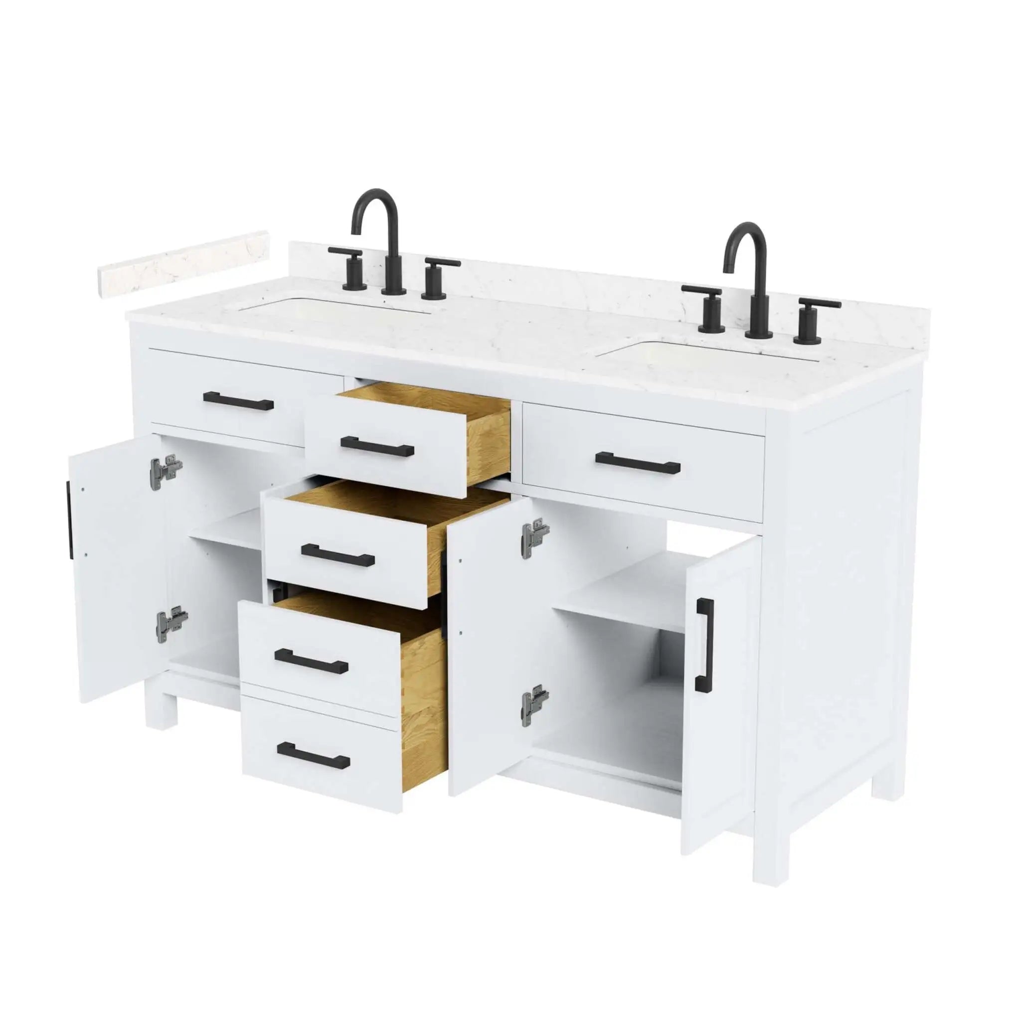 60" Beckett Double Bathroom Vanity in White with Matte Black Trim by Wyndham