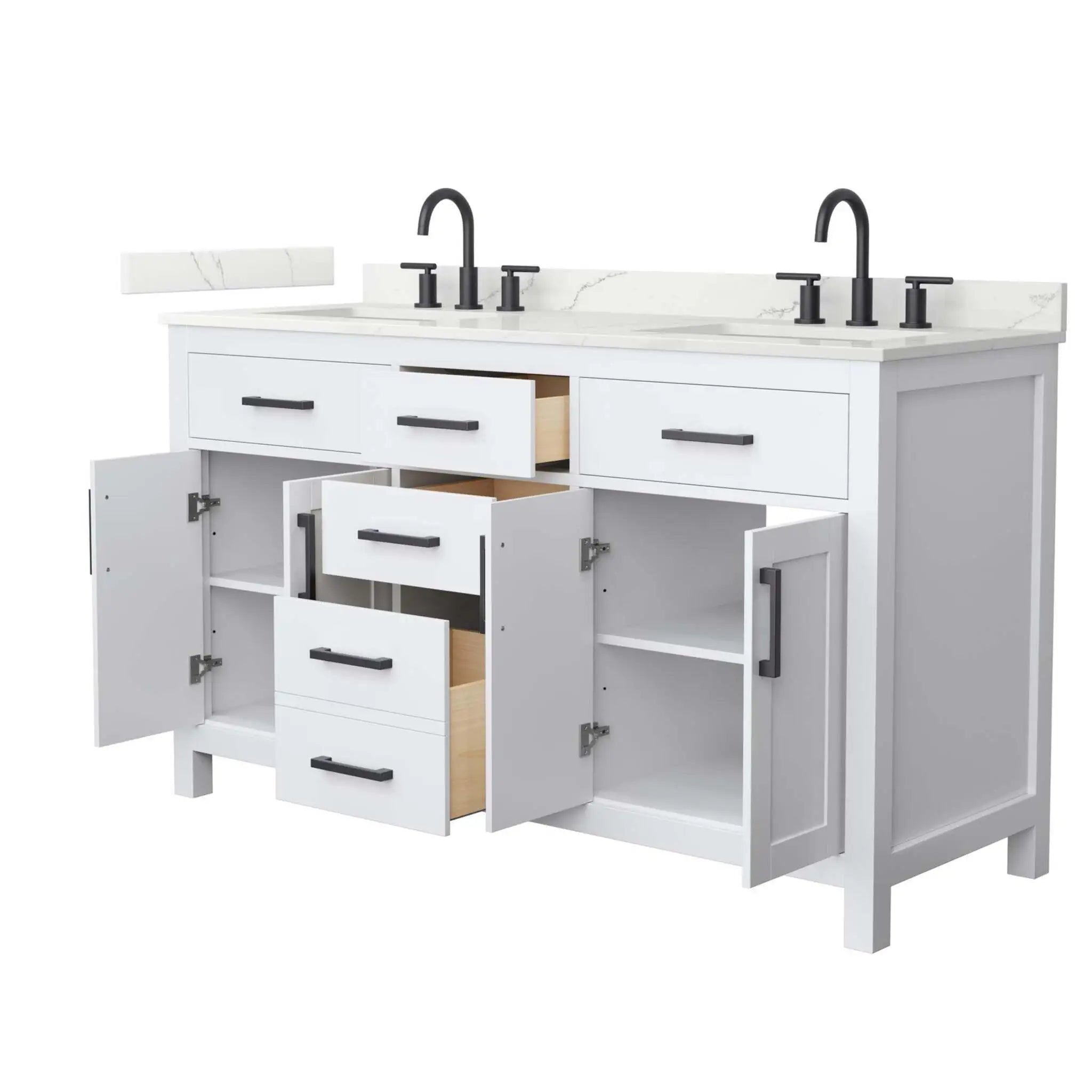 60" Beckett Double Bathroom Vanity in White with Matte Black Trim by Wyndham