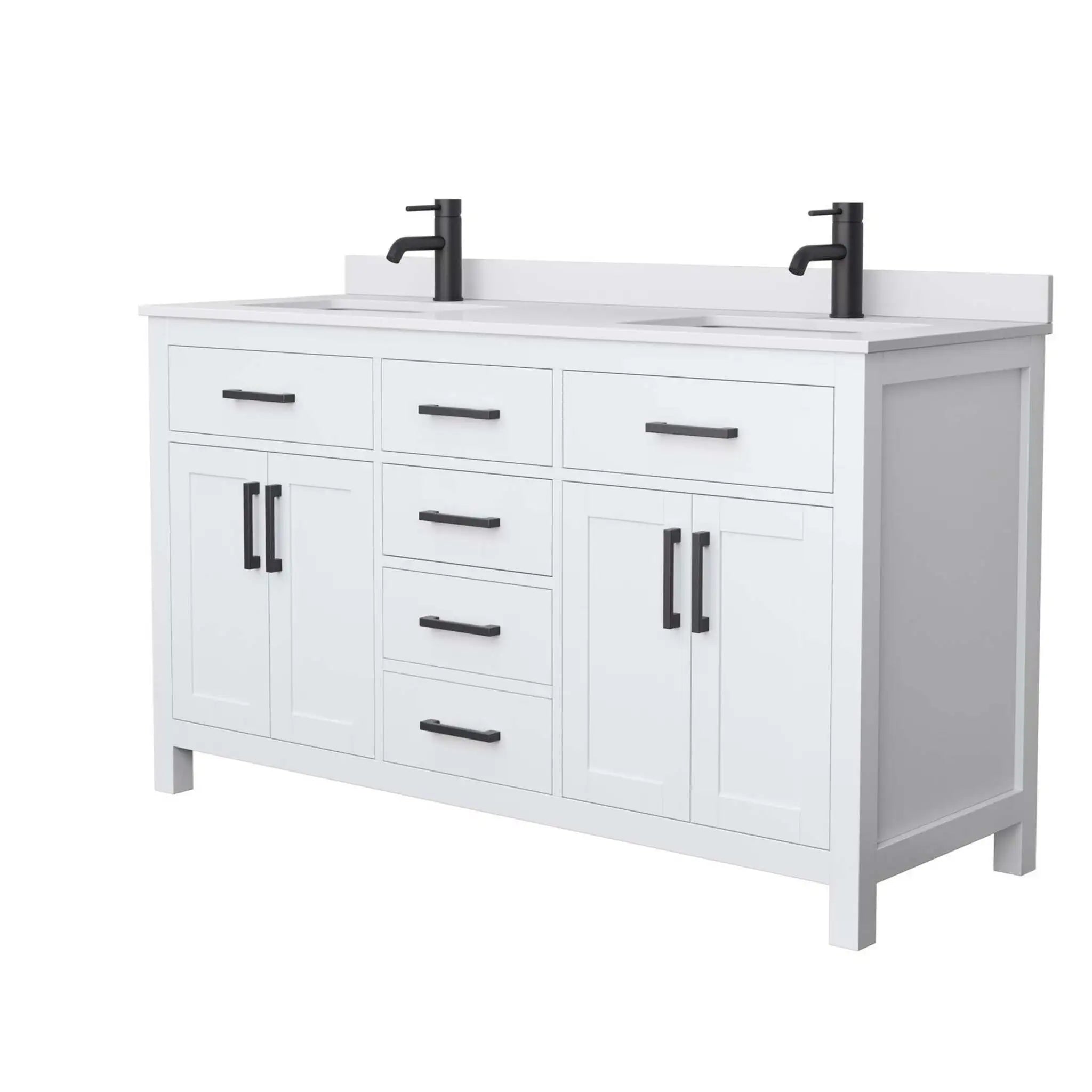 60" Beckett Double Bathroom Vanity in White with Matte Black Trim by Wyndham