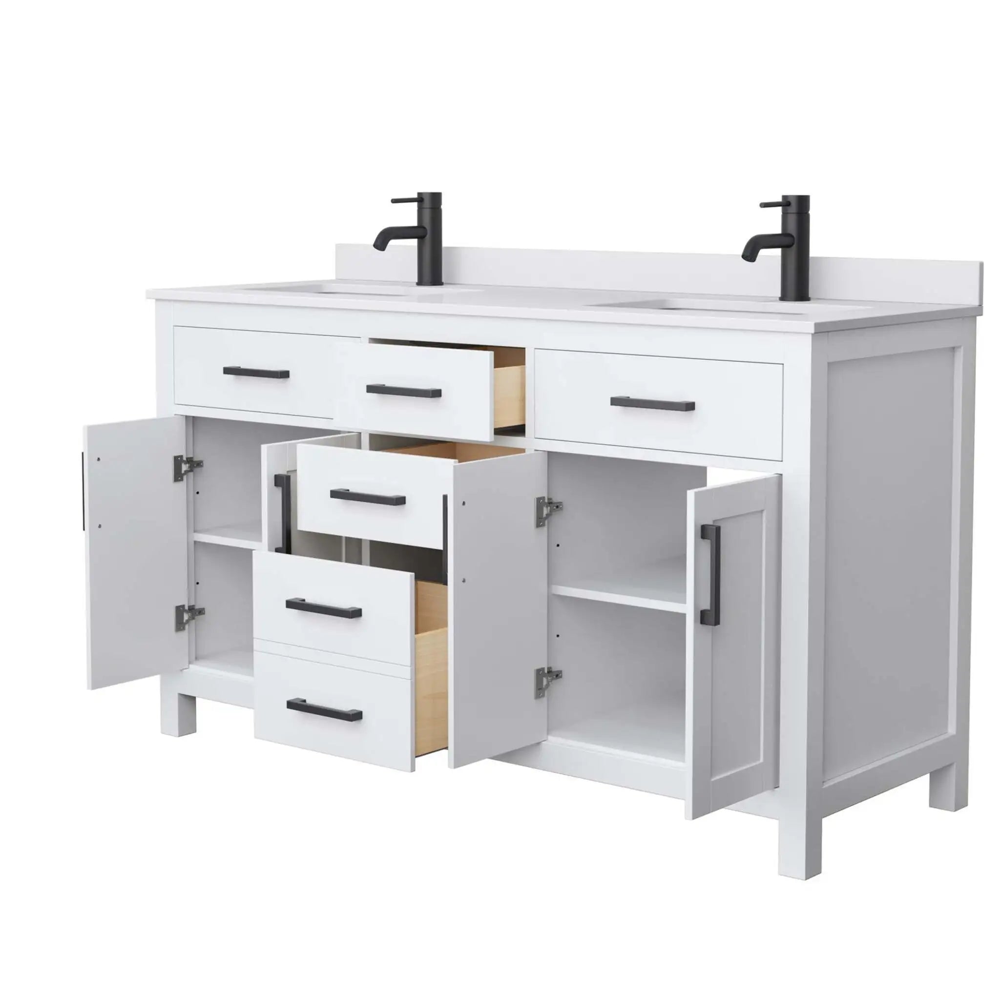 60" Beckett Double Bathroom Vanity in White with Matte Black Trim by Wyndham