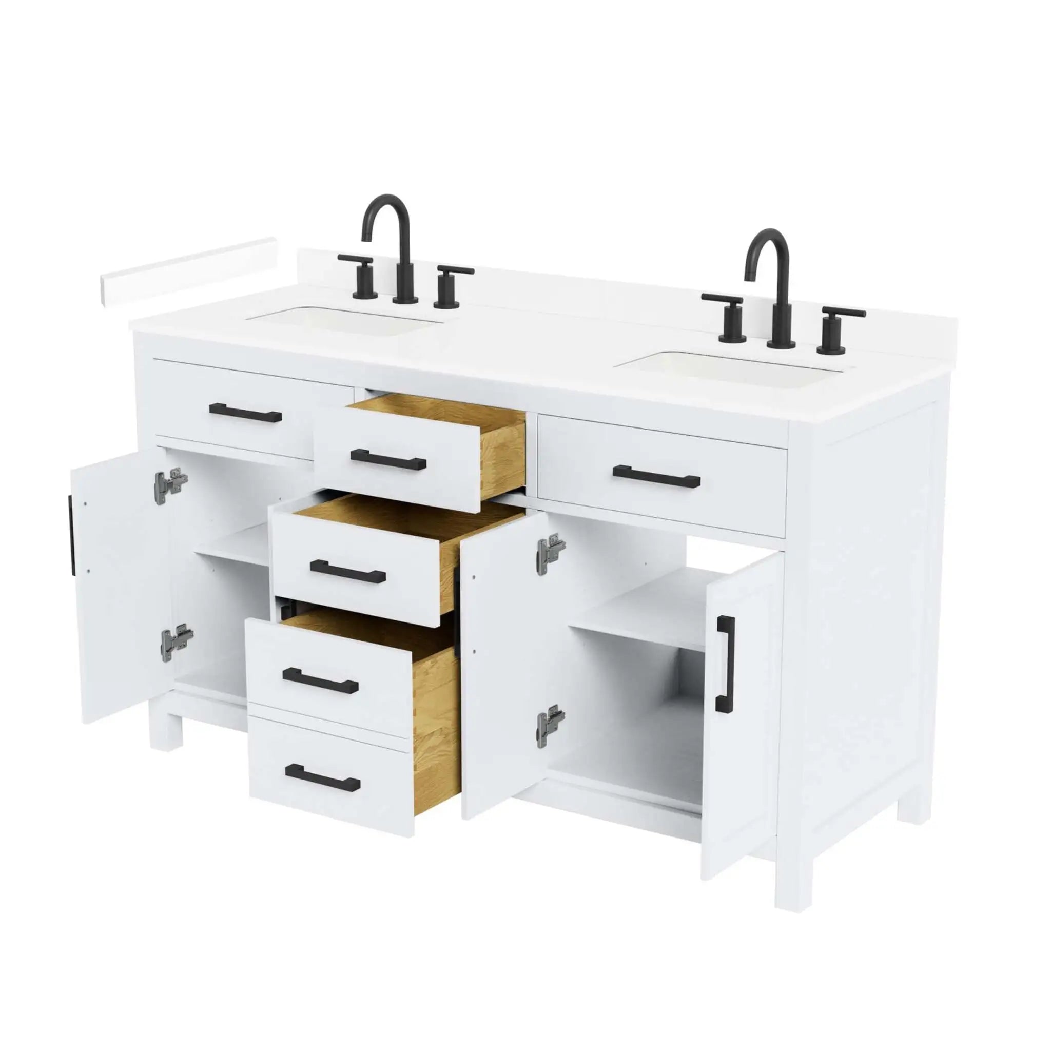 60" Beckett Double Bathroom Vanity in White with Matte Black Trim by Wyndham