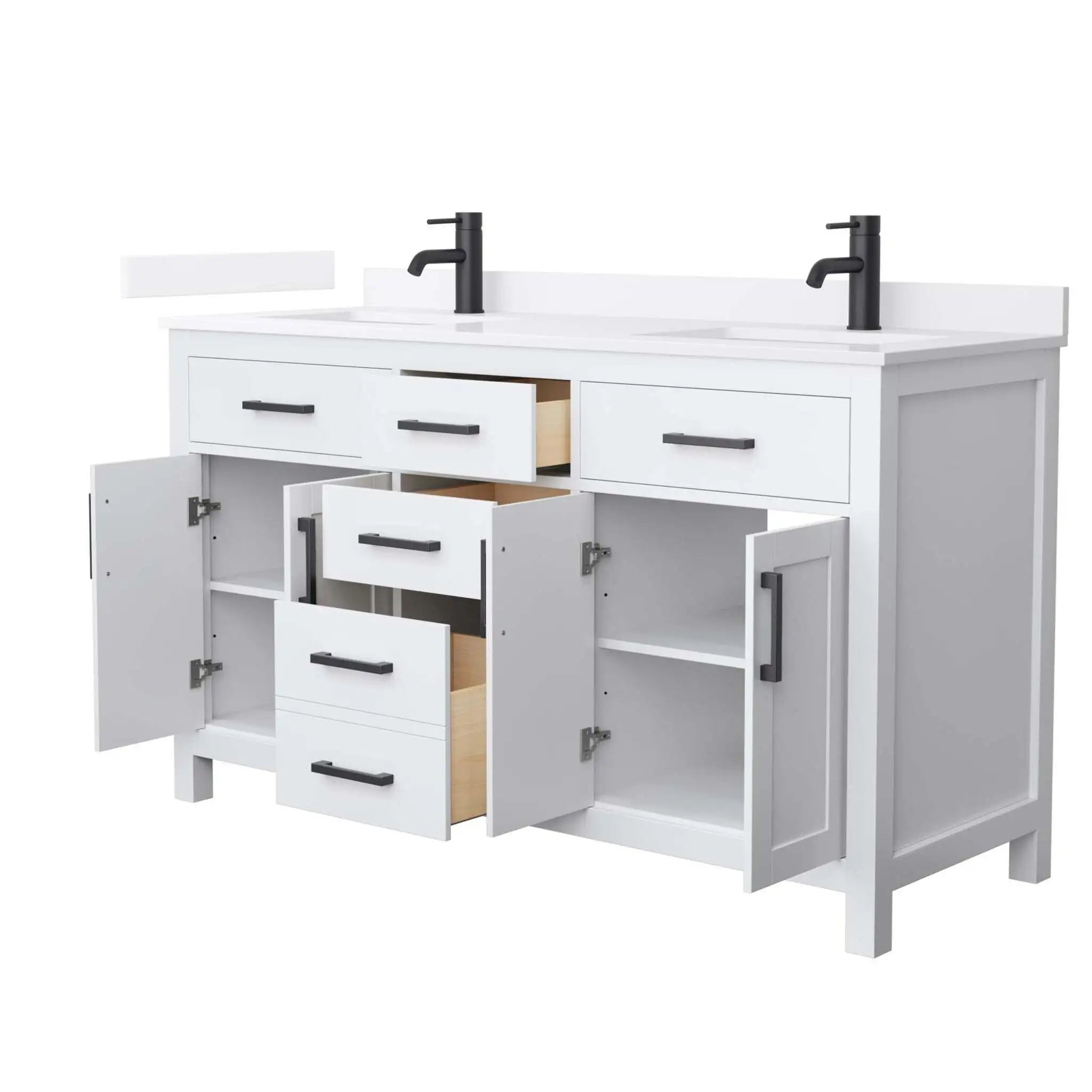 60" Beckett Double Bathroom Vanity in White with Matte Black Trim by Wyndham