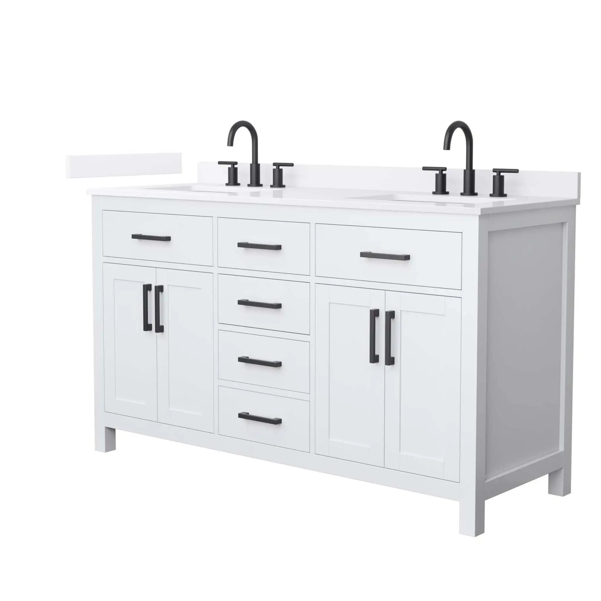60" Beckett Double Bathroom Vanity in White with Matte Black Trim by Wyndham
