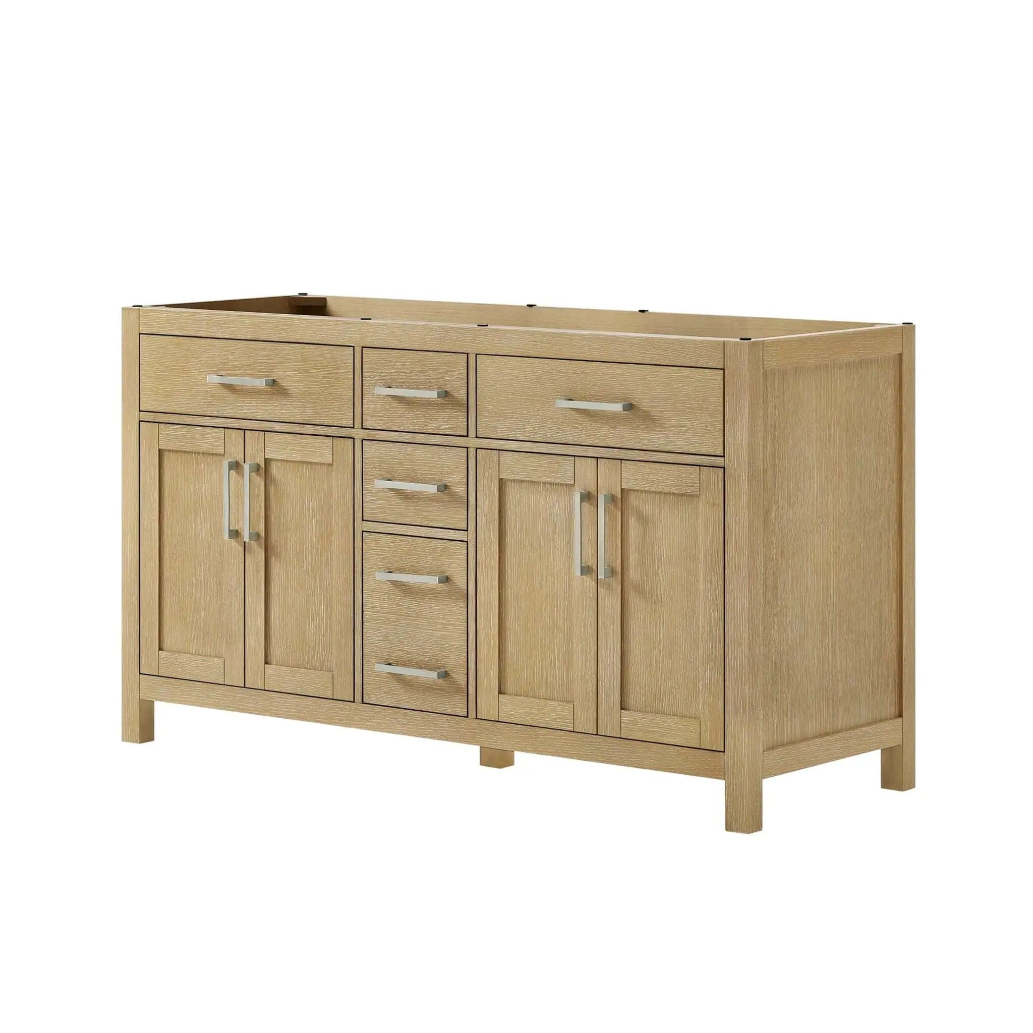 60" Beckett Double Bathroom Vanity in Whitewashed Oak with Brushed Nickel Trim by Wyndham