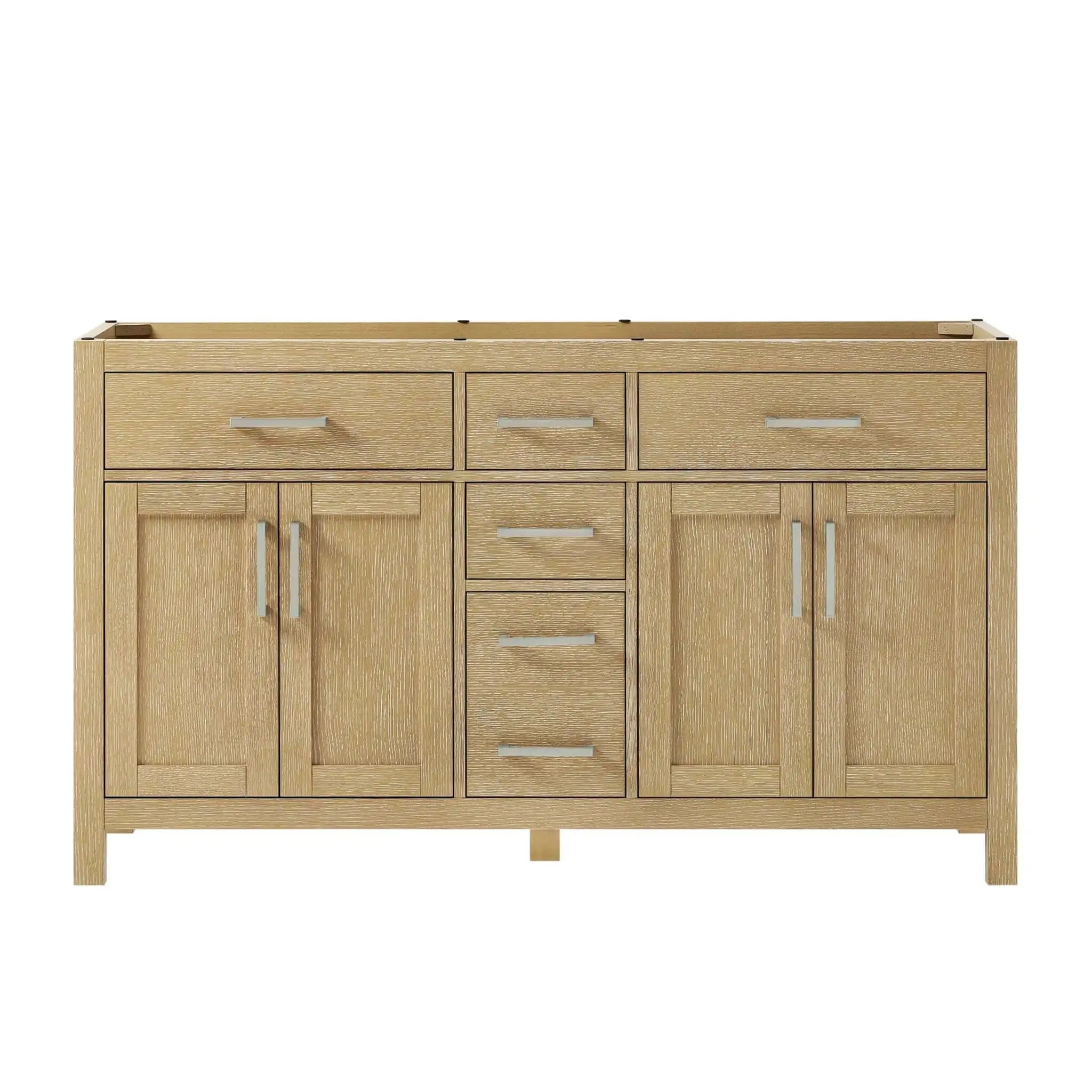 60" Beckett Double Bathroom Vanity in Whitewashed Oak with Brushed Nickel Trim by Wyndham