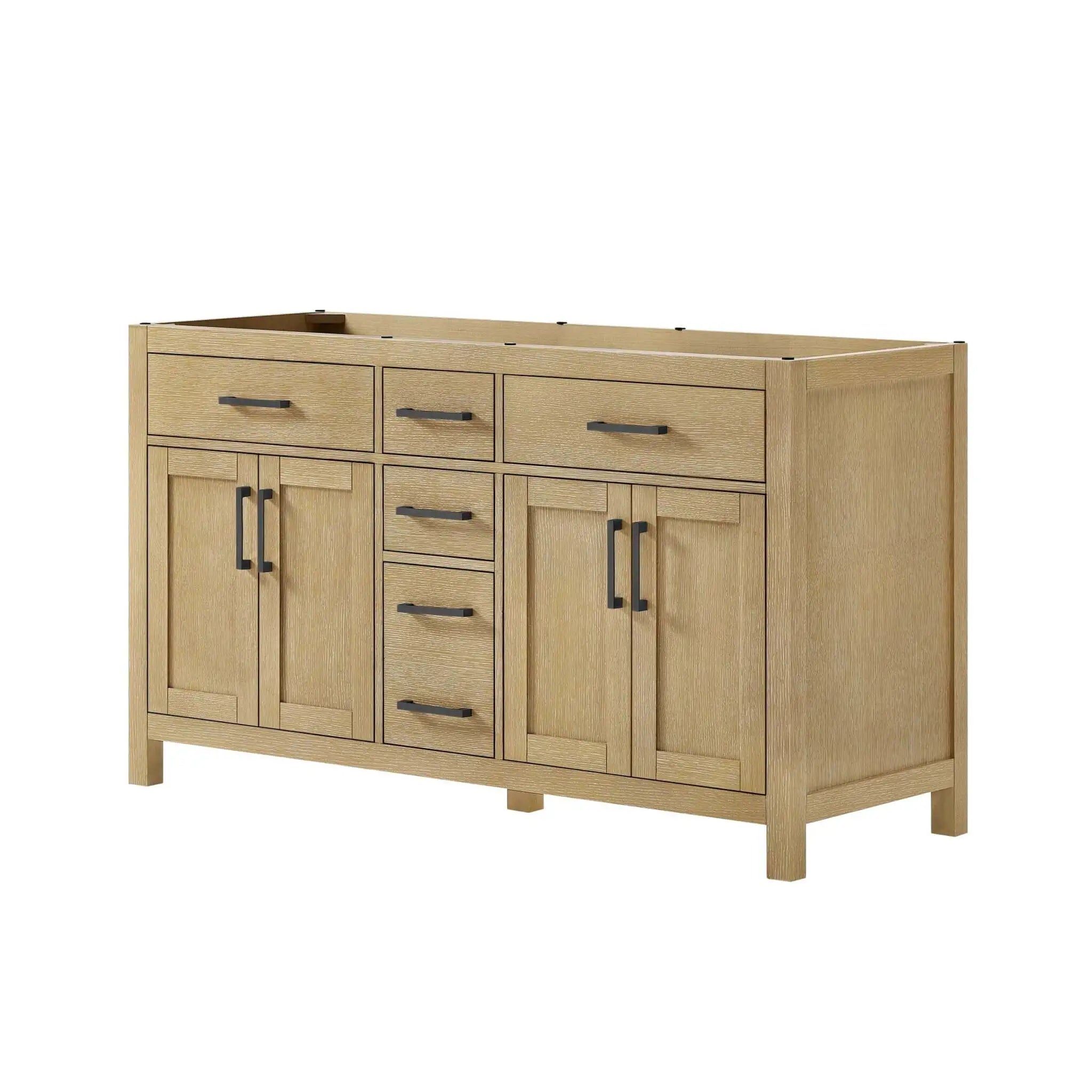 60" Beckett Double Bathroom Vanity in Whitewashed Oak with Matte Black Trim by Wyndham