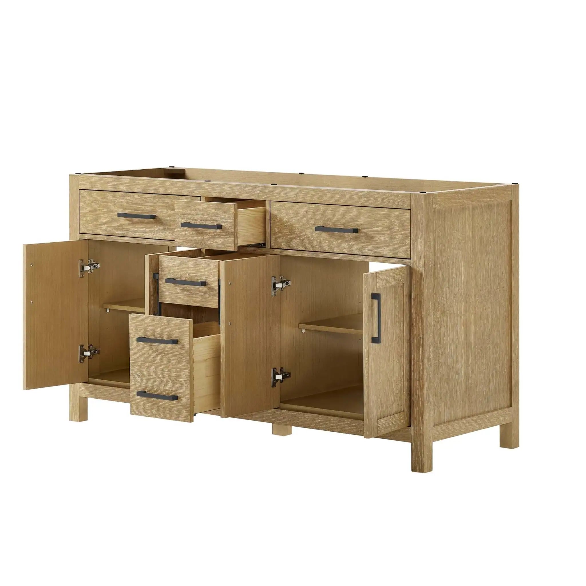 60" Beckett Double Bathroom Vanity in Whitewashed Oak with Matte Black Trim by Wyndham