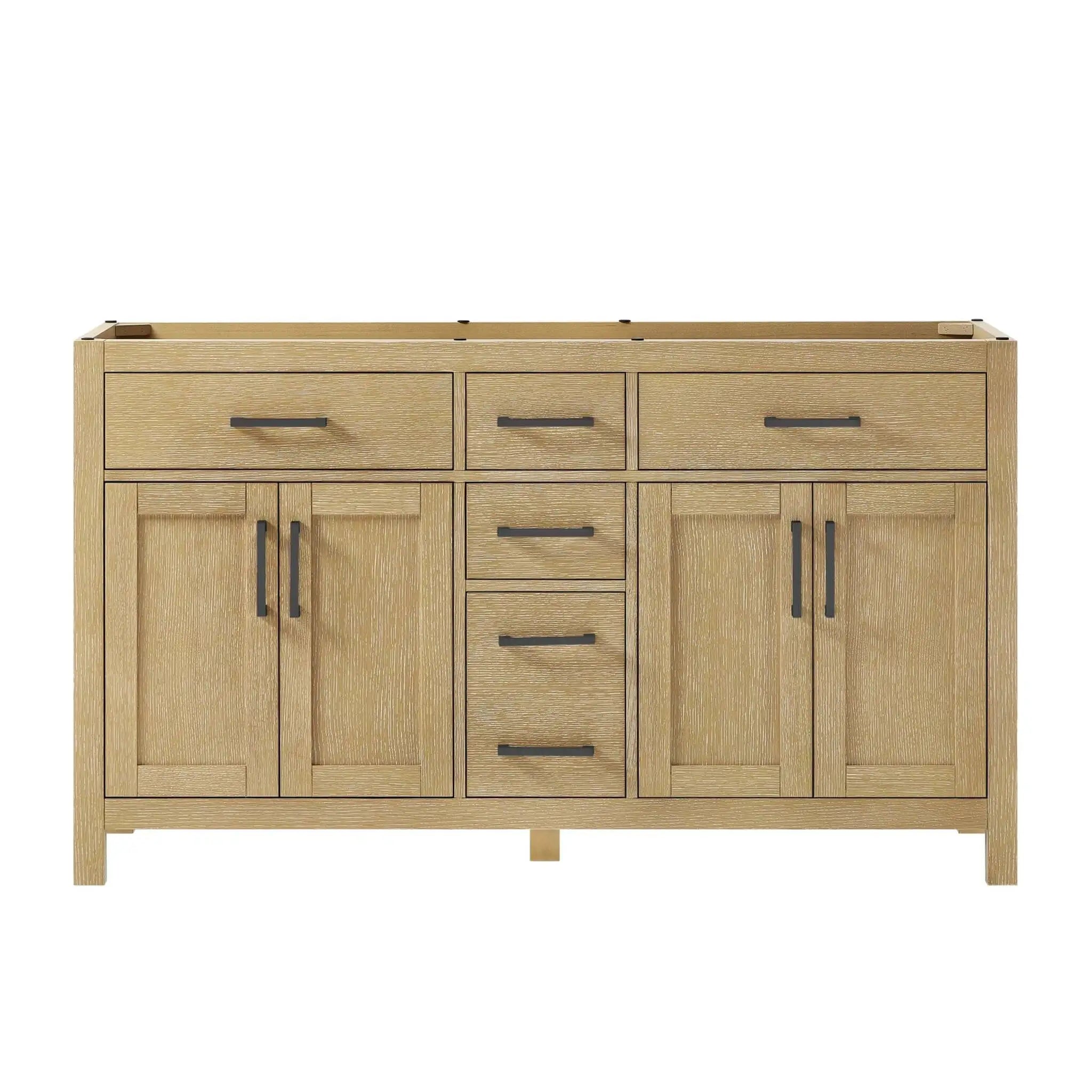 60" Beckett Double Bathroom Vanity in Whitewashed Oak with Matte Black Trim by Wyndham