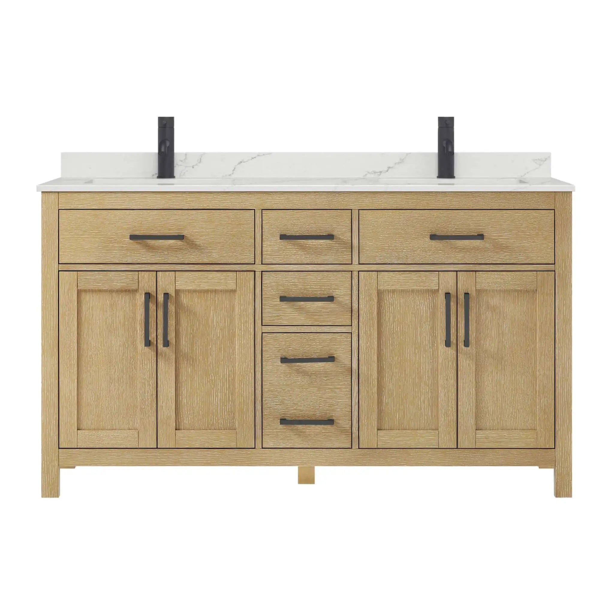 60" Beckett Double Bathroom Vanity in Whitewashed Oak with Matte Black Trim by Wyndham