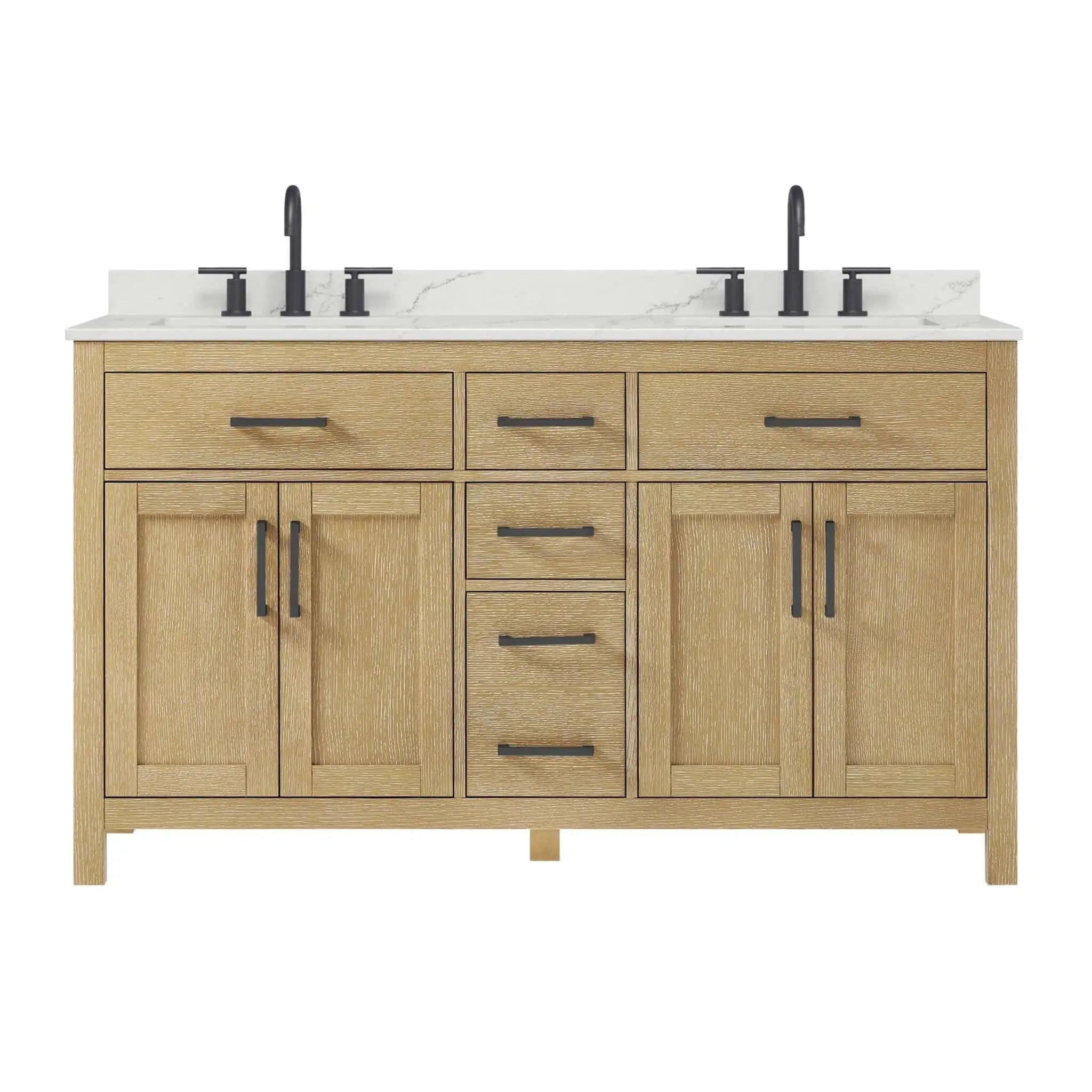 60" Beckett Double Bathroom Vanity in Whitewashed Oak with Matte Black Trim by Wyndham