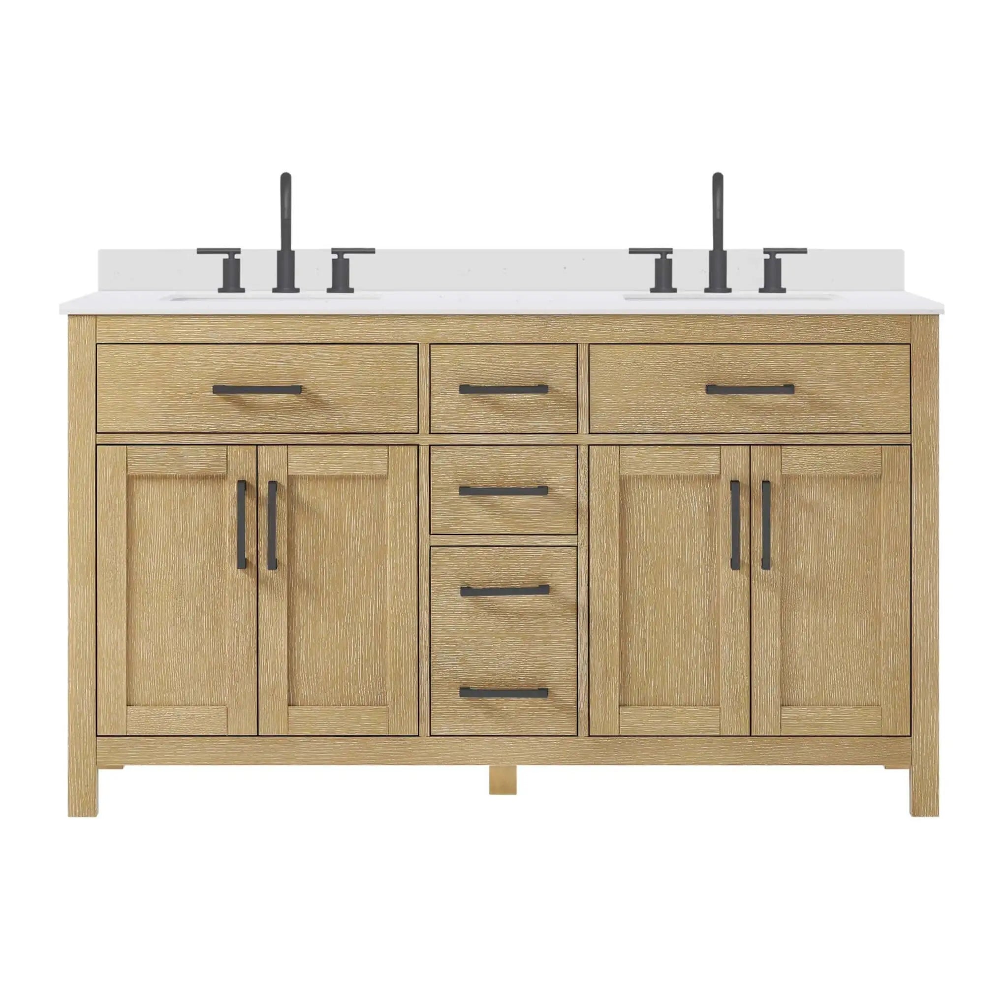 60" Beckett Double Bathroom Vanity in Whitewashed Oak with Matte Black Trim by Wyndham