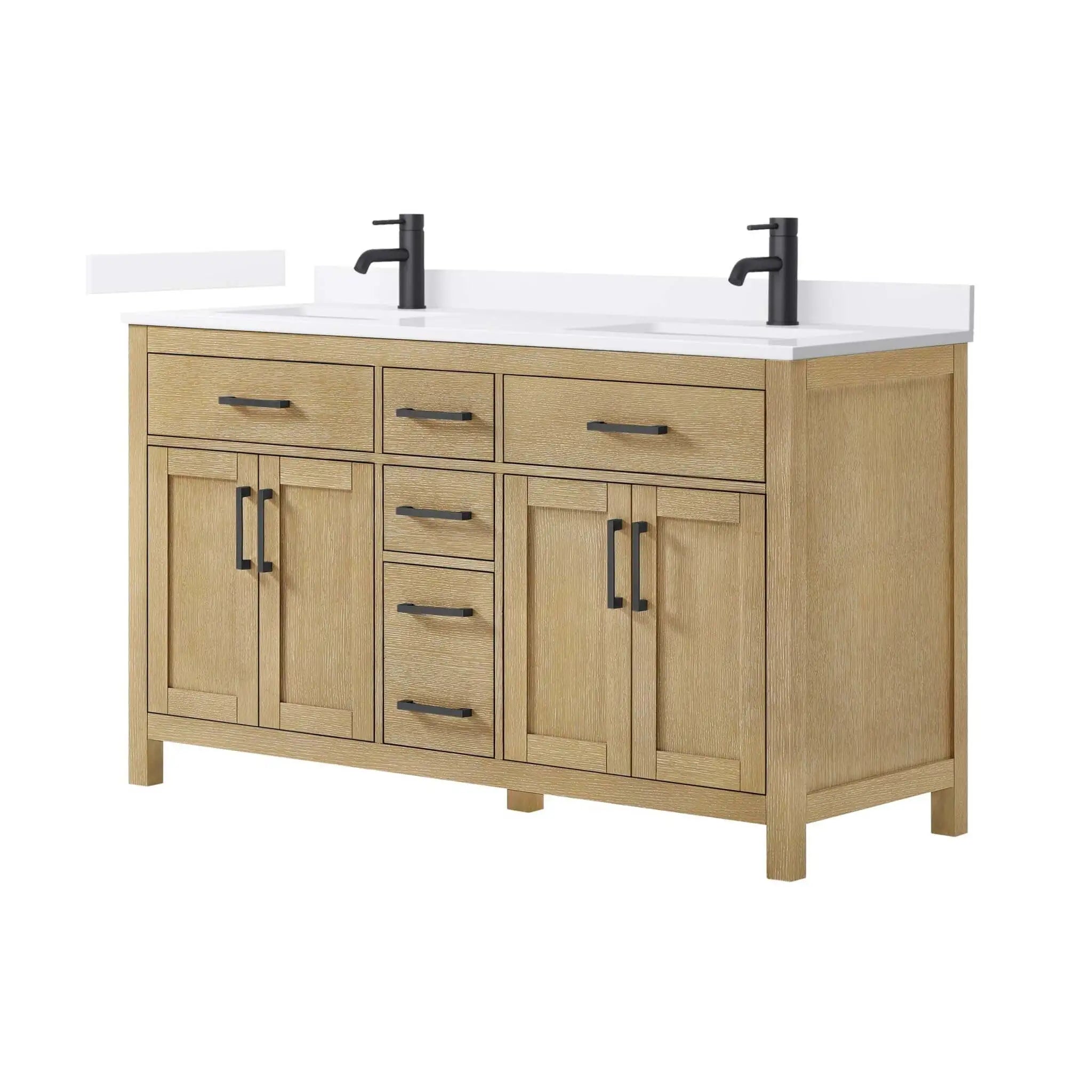 60" Beckett Double Bathroom Vanity in Whitewashed Oak with Matte Black Trim by Wyndham