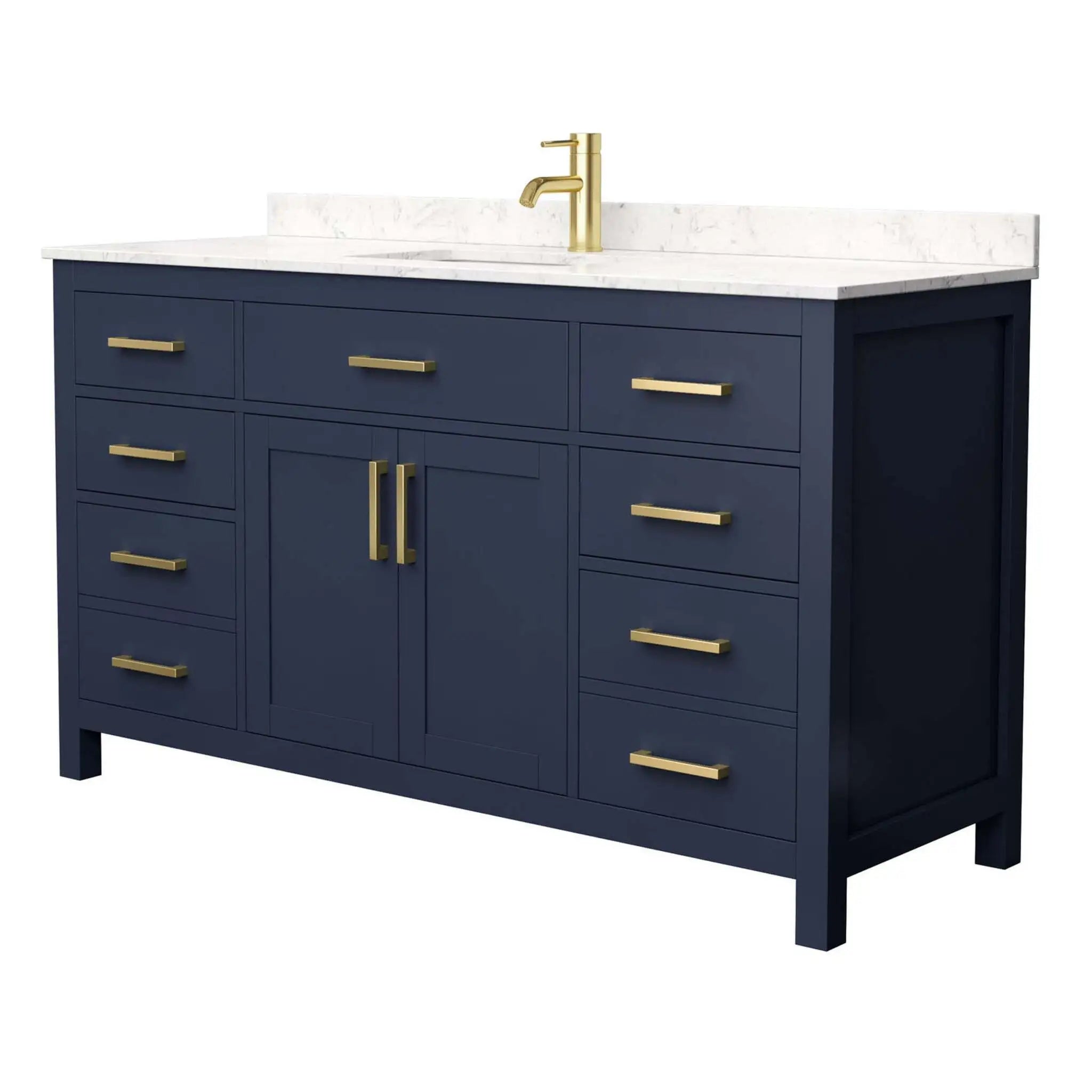 60" Beckett Single Bathroom Vanity in Dark Blue with Brushed Gold Trim by Wyndham