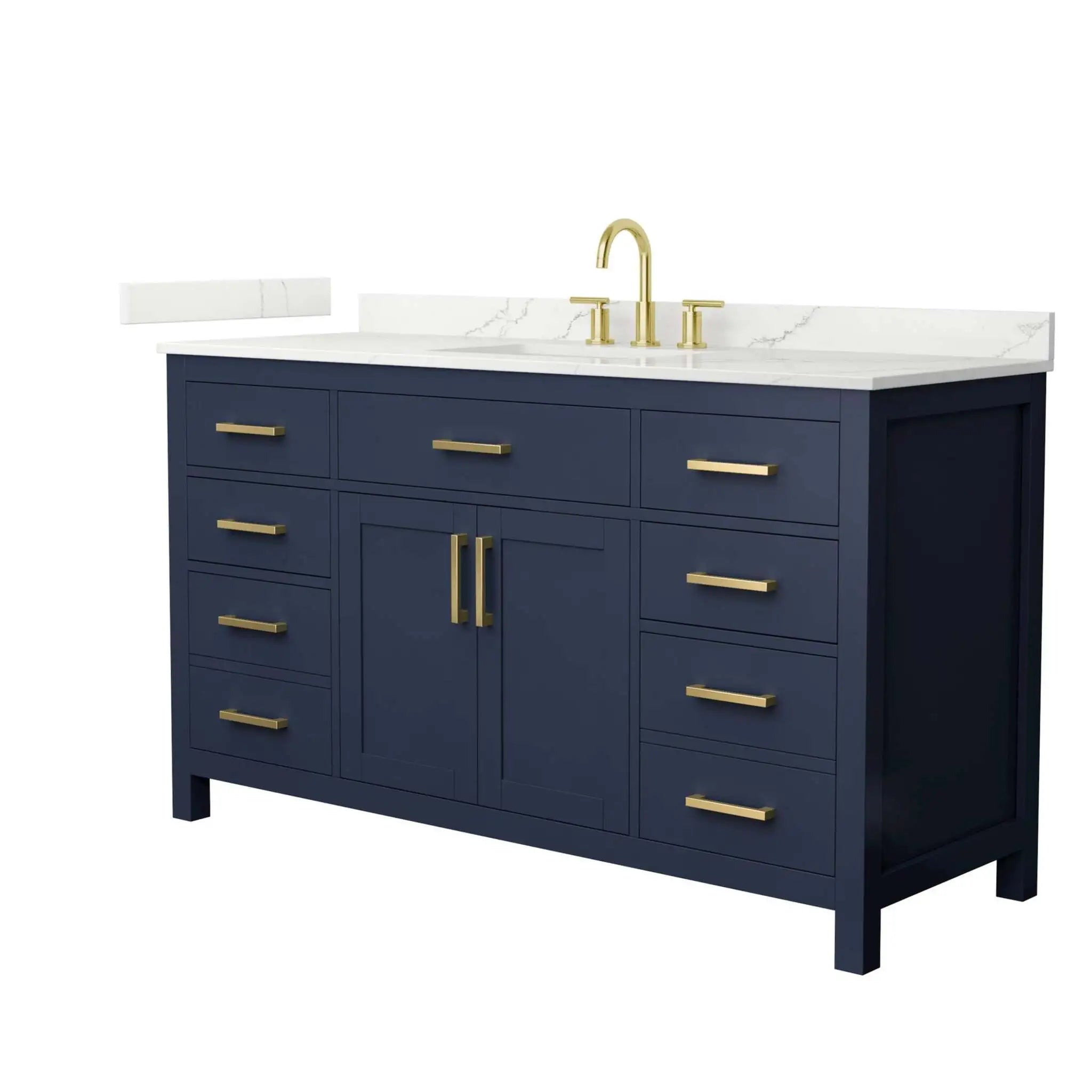 60" Beckett Single Bathroom Vanity in Dark Blue with Brushed Gold Trim by Wyndham