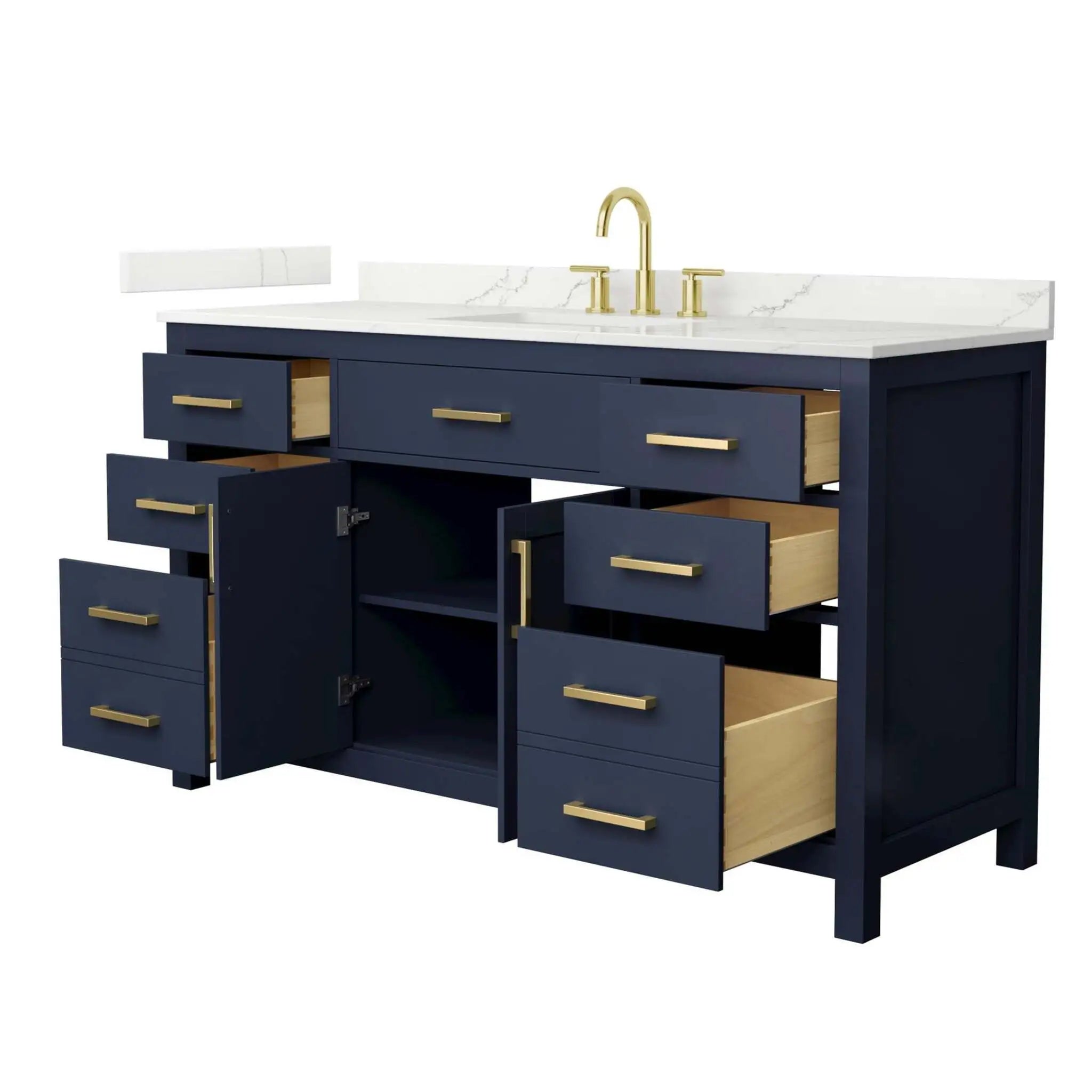 60" Beckett Single Bathroom Vanity in Dark Blue with Brushed Gold Trim by Wyndham