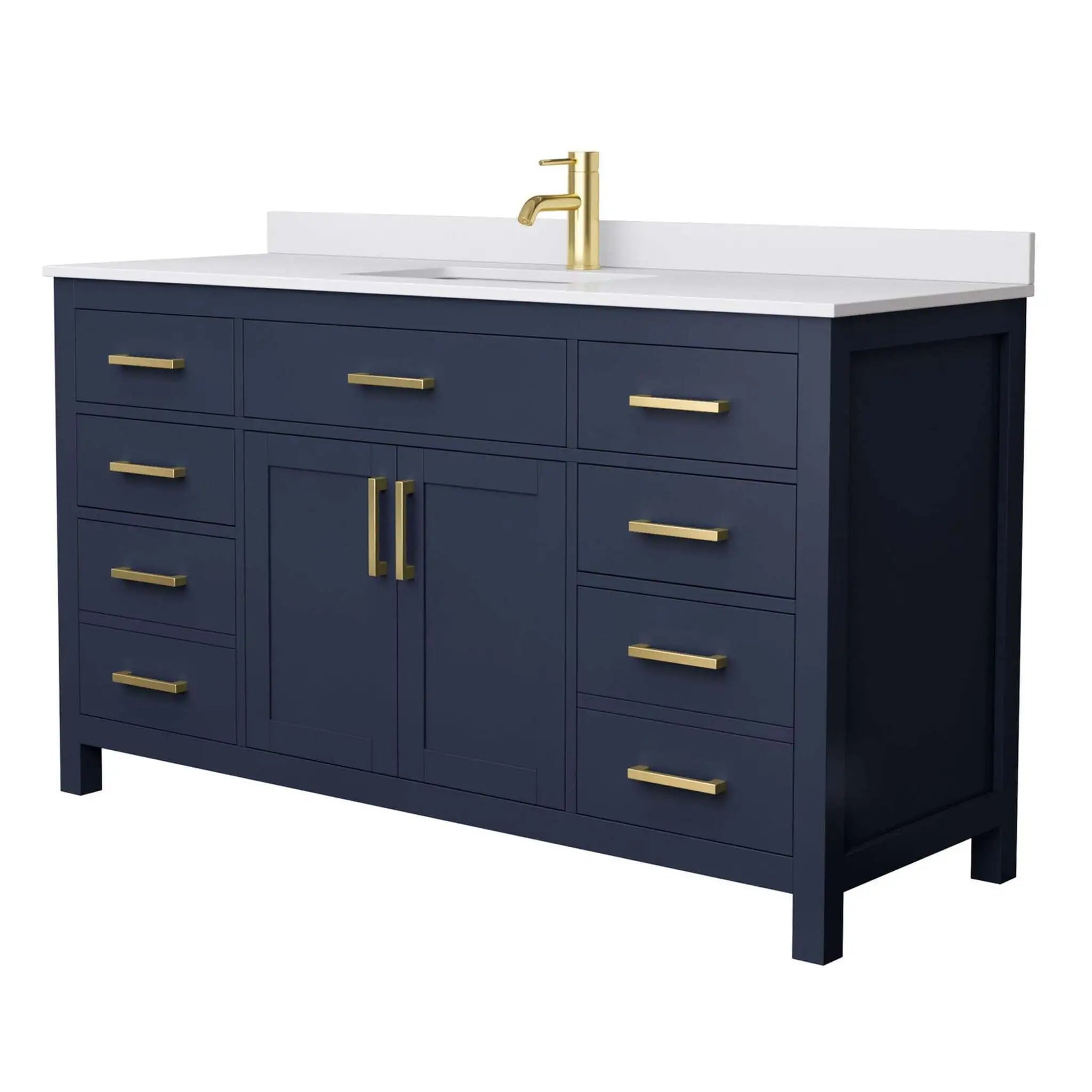 60" Beckett Single Bathroom Vanity in Dark Blue with Brushed Gold Trim by Wyndham