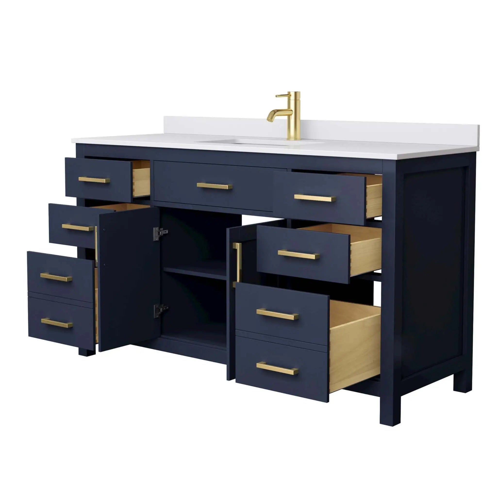 60" Beckett Single Bathroom Vanity in Dark Blue with Brushed Gold Trim by Wyndham