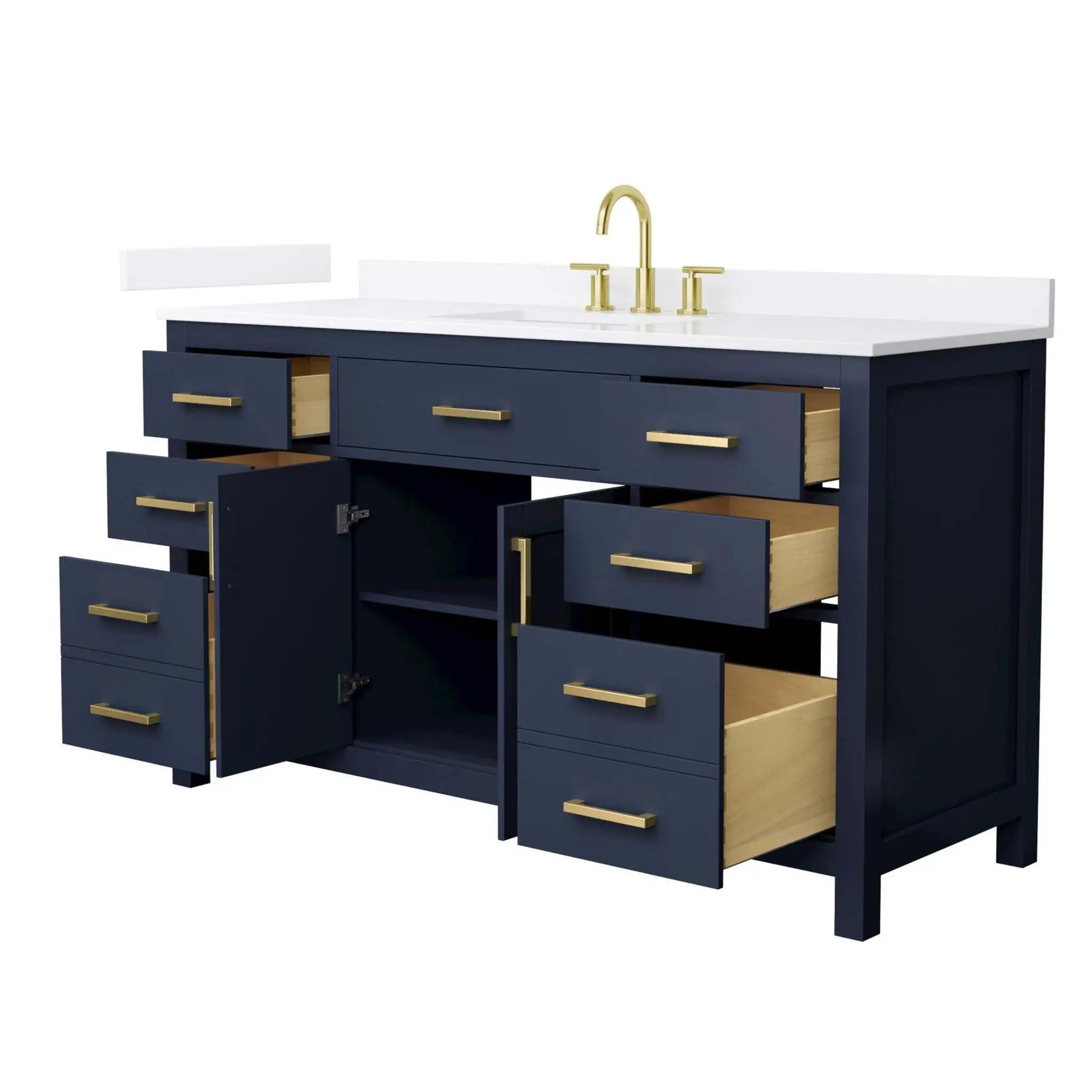 60" Beckett Single Bathroom Vanity in Dark Blue with Brushed Gold Trim by Wyndham