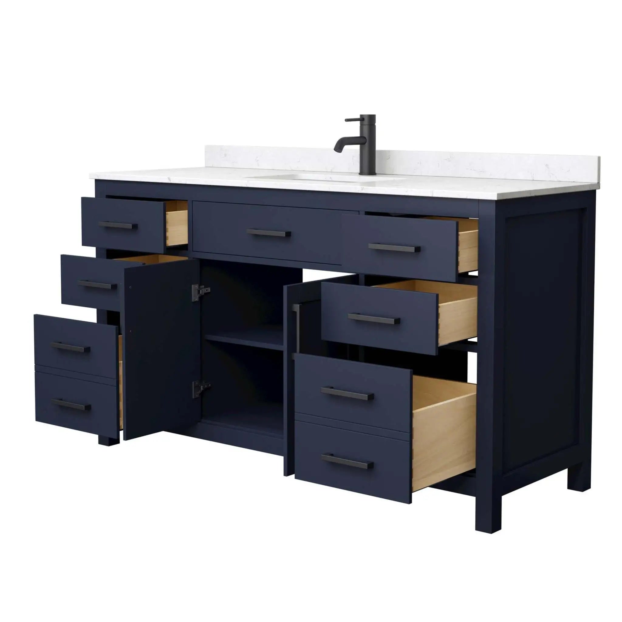 60" Beckett Single Bathroom Vanity in Dark Blue with Matte Black Trim by Wyndham