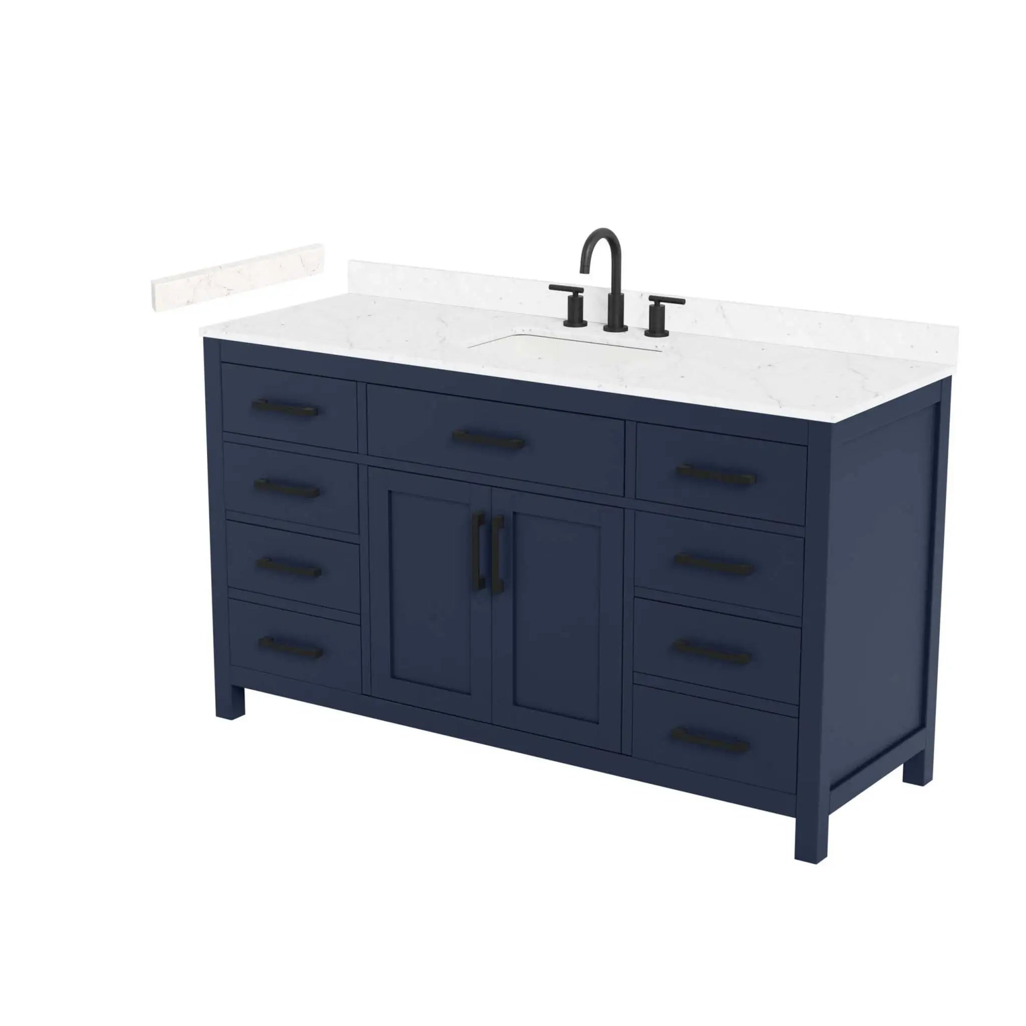 60" Beckett Single Bathroom Vanity in Dark Blue with Matte Black Trim by Wyndham