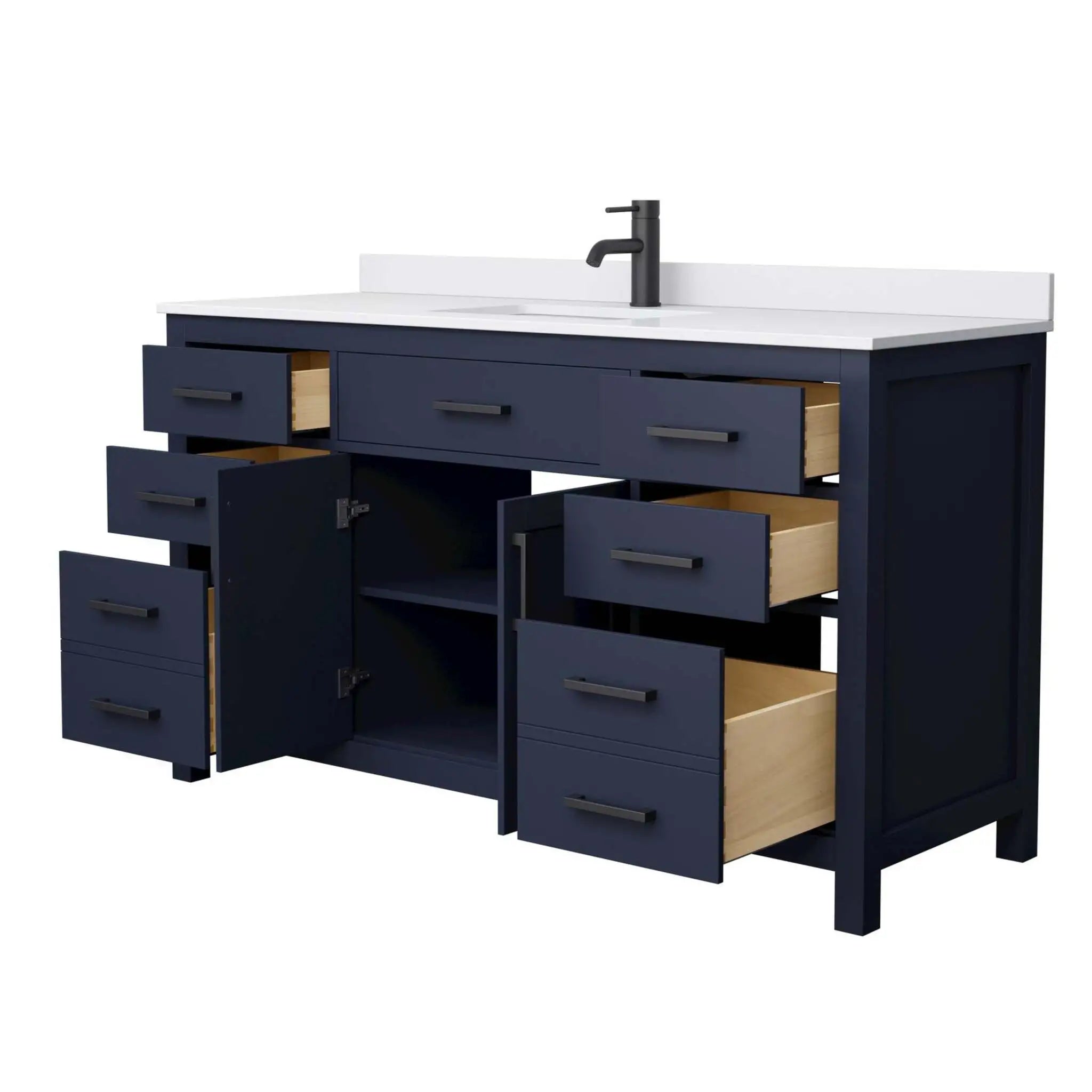 60" Beckett Single Bathroom Vanity in Dark Blue with Matte Black Trim by Wyndham
