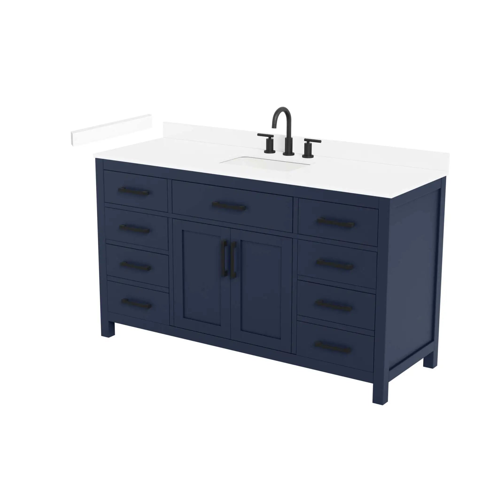 60" Beckett Single Bathroom Vanity in Dark Blue with Matte Black Trim by Wyndham