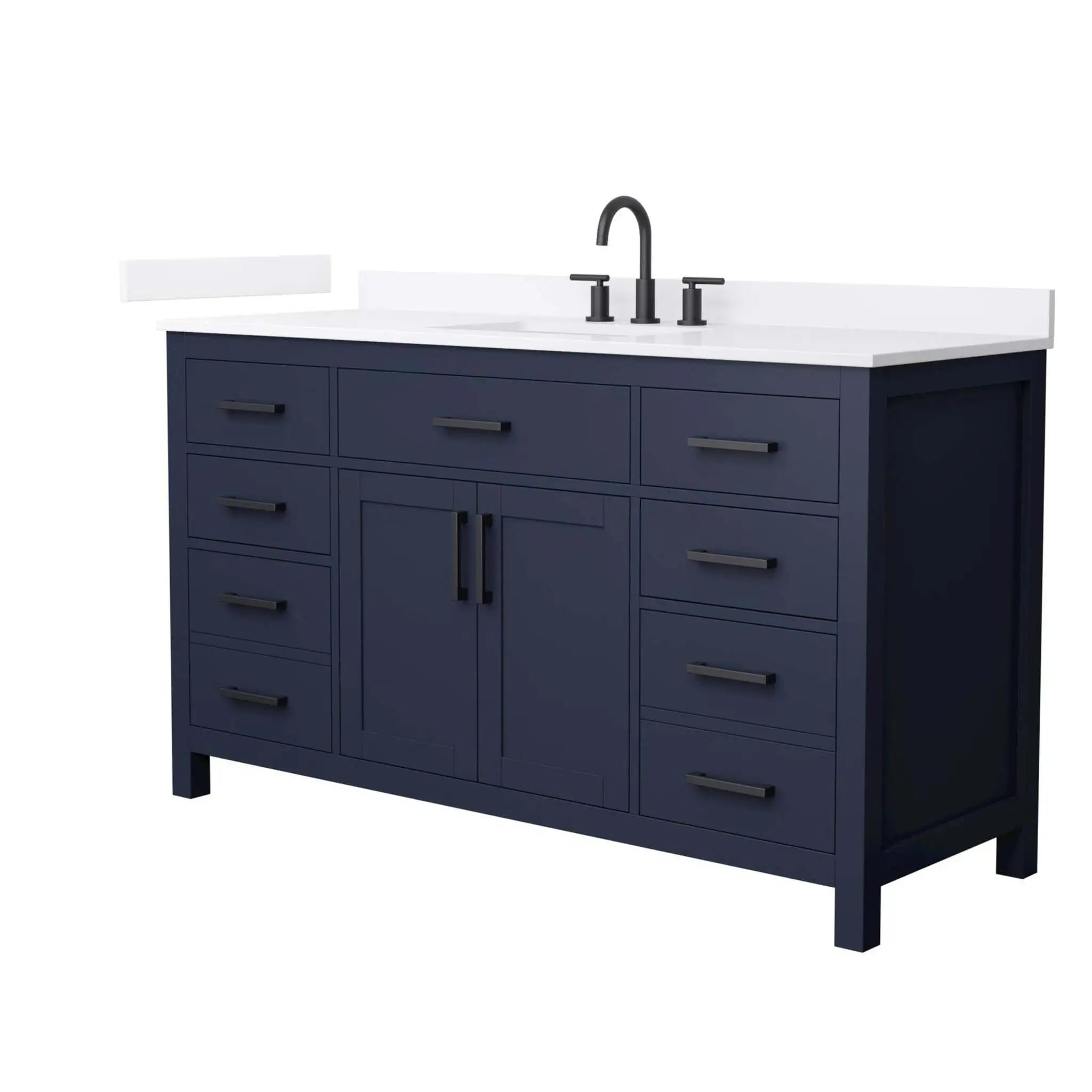60" Beckett Single Bathroom Vanity in Dark Blue with Matte Black Trim by Wyndham