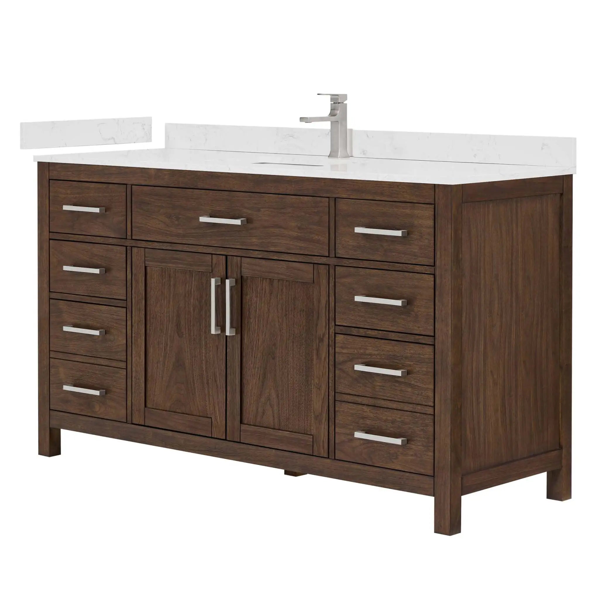 60" Beckett Single Bathroom Vanity in Dark Walnut with Brushed Nickel Trim by Wyndham