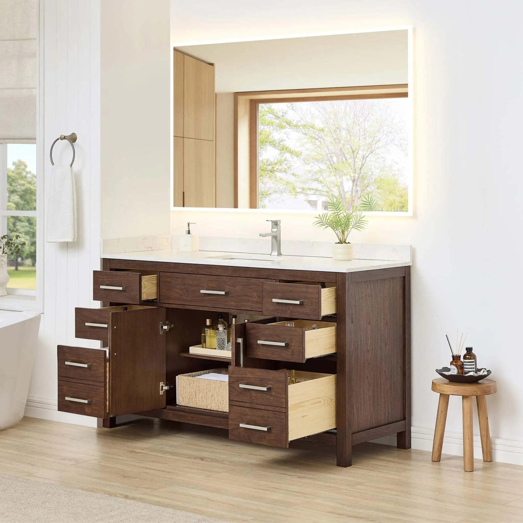 60" Beckett Single Bathroom Vanity in Dark Walnut with Brushed Nickel Trim by Wyndham