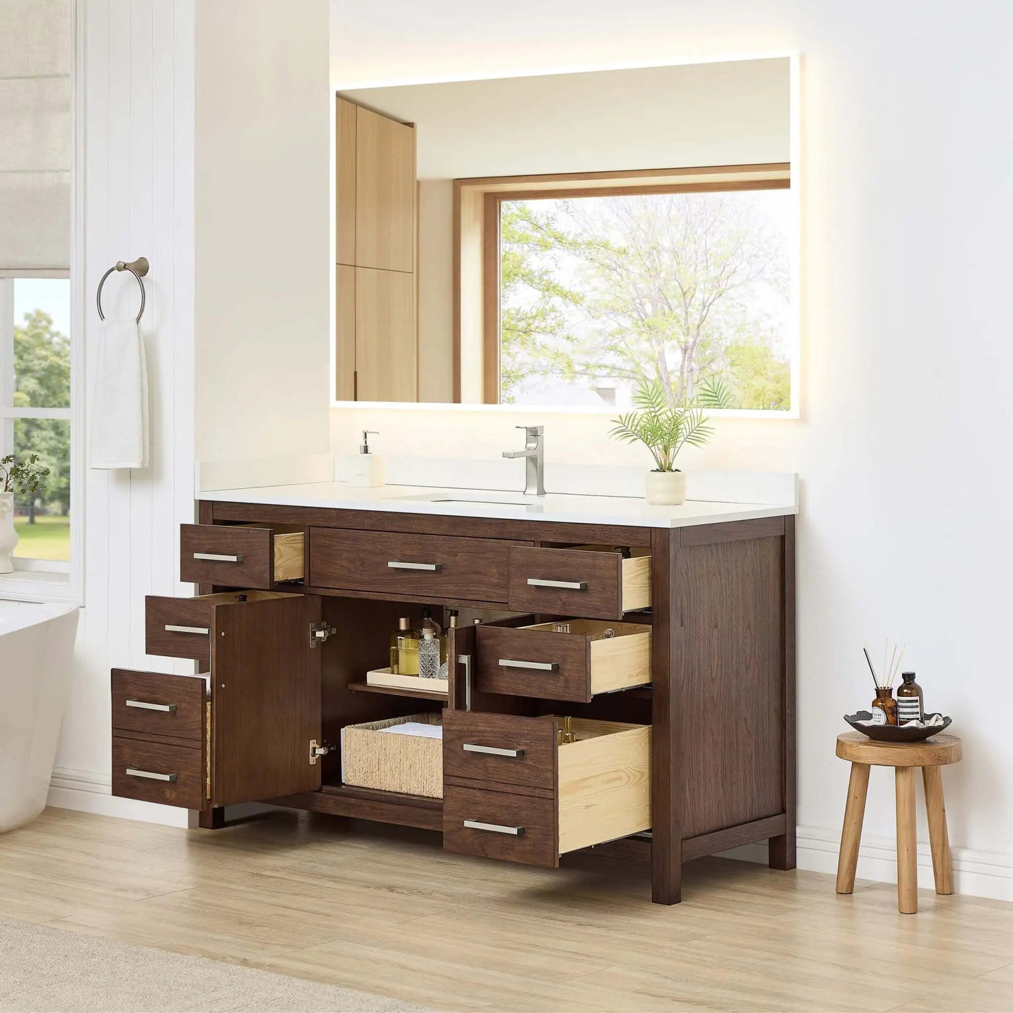 60" Beckett Single Bathroom Vanity in Dark Walnut with Brushed Nickel Trim by Wyndham
