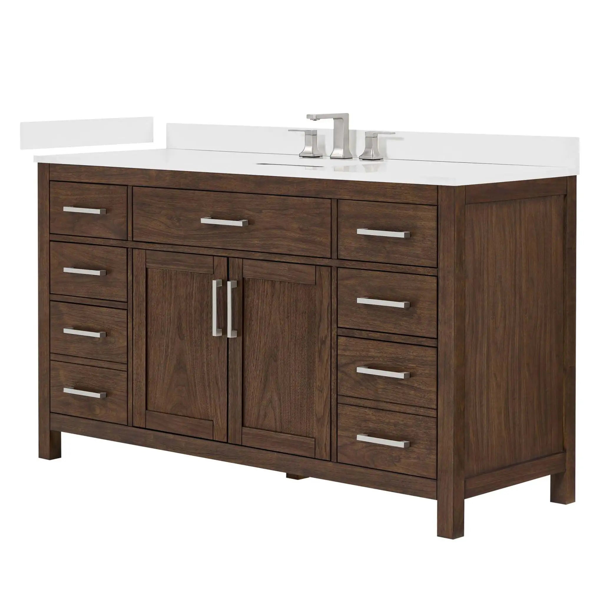 60" Beckett Single Bathroom Vanity in Dark Walnut with Brushed Nickel Trim by Wyndham