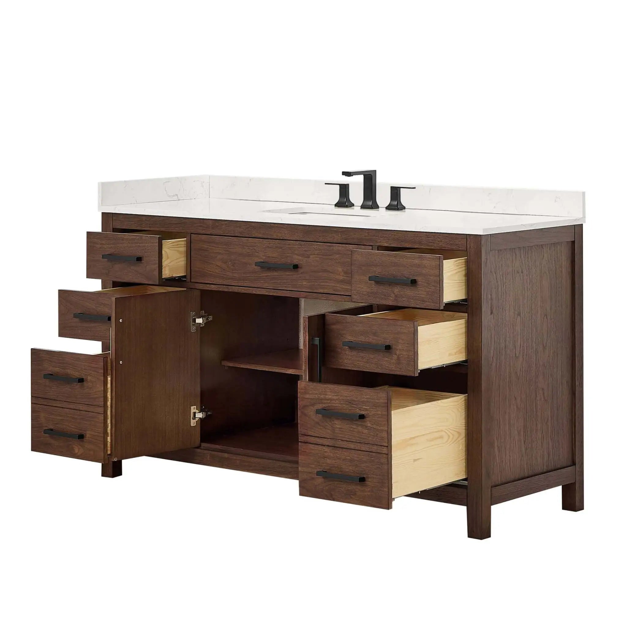 60" Beckett Single Bathroom Vanity in Dark Walnut with Matte Black Trim by Wyndham