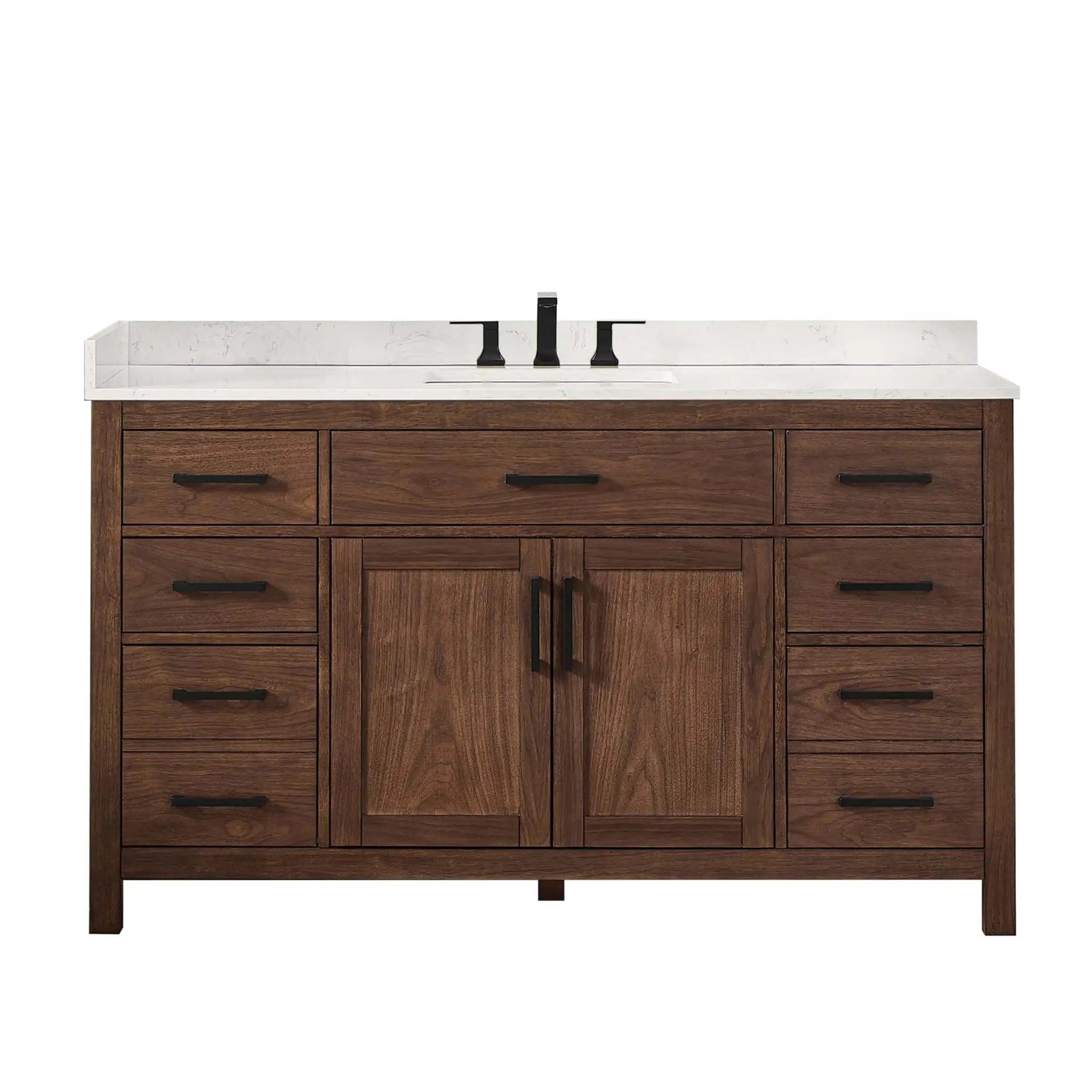 60" Beckett Single Bathroom Vanity in Dark Walnut with Matte Black Trim by Wyndham