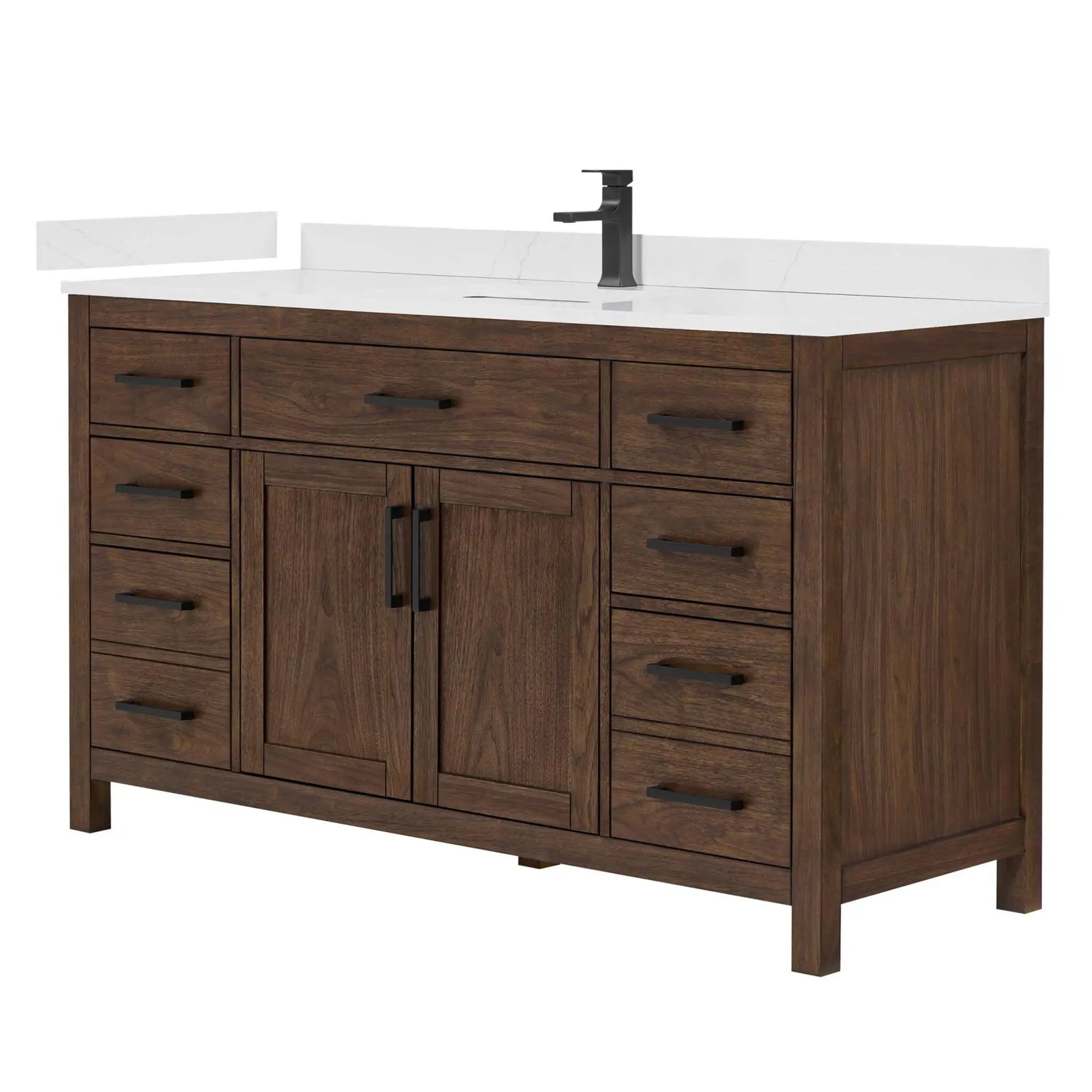 60" Beckett Single Bathroom Vanity in Dark Walnut with Matte Black Trim by Wyndham