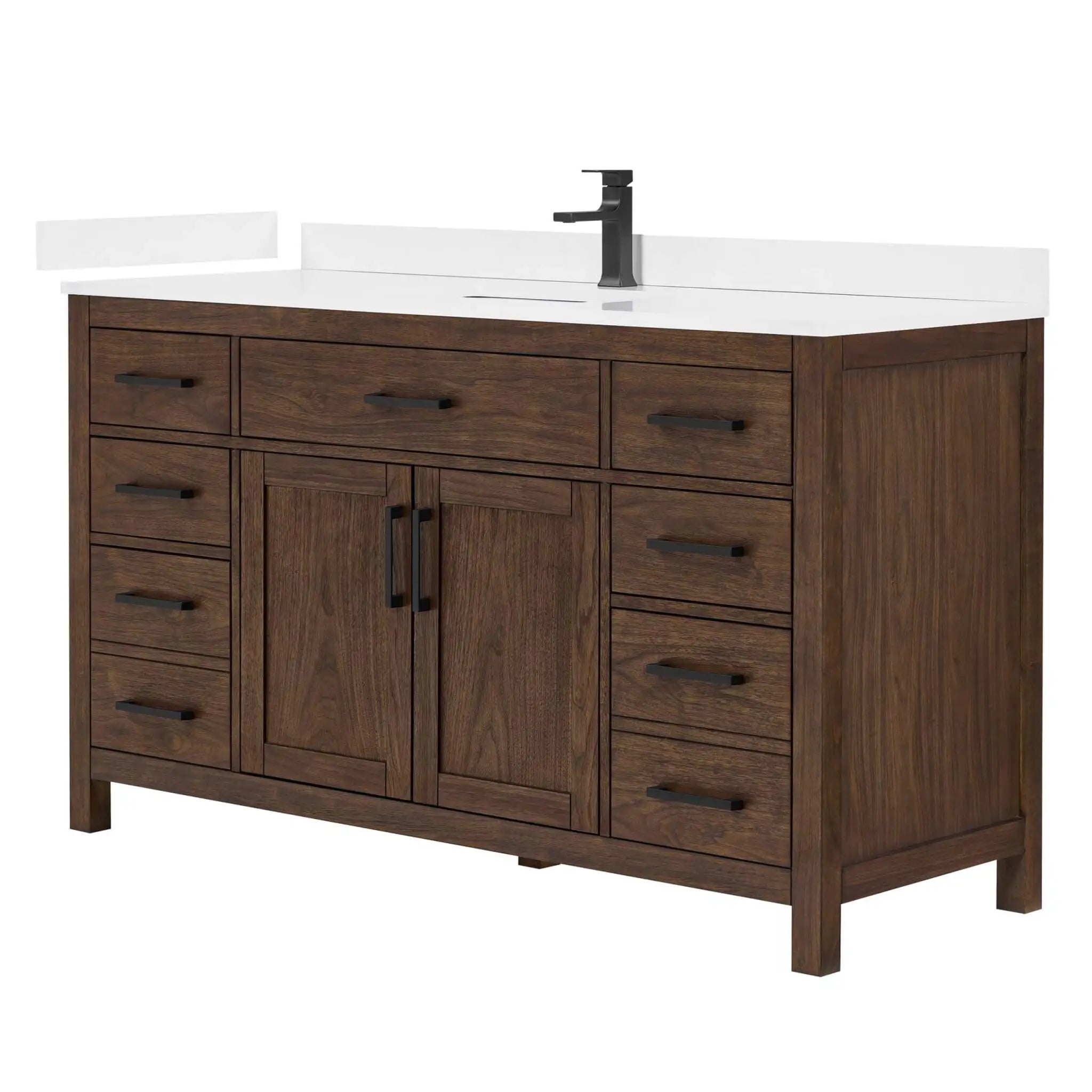 60" Beckett Single Bathroom Vanity in Dark Walnut with Matte Black Trim by Wyndham